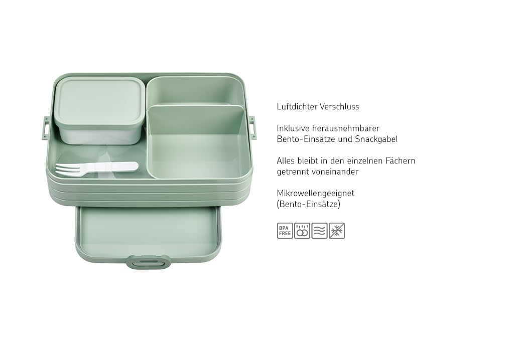 Mepal Large Bento Lunch Box for Adults - 4 Sandwiches or 8 Bread Slices Capacity - Perfect for Sandwiches, Snacks & Leftovers - Nordic Sage Design - Ideal for Office, School & Picnic Lunch Storage