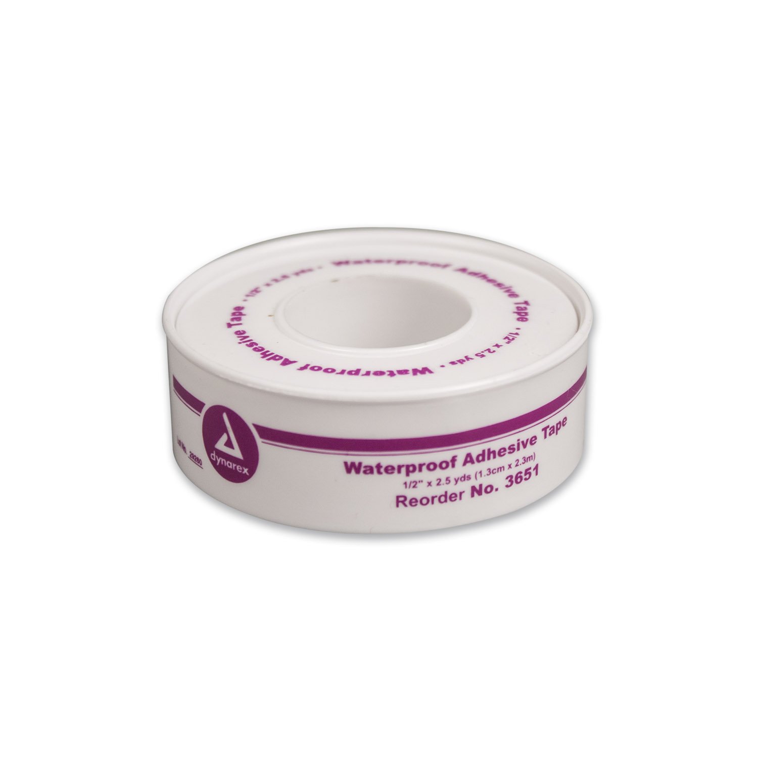 Dynarex Waterproof Adhesive Tape Roll - 1/2 Inch x 2.5 Yards, 288 Count - Plastic Spool for First Aid, Sports Injuries & Wound Care - Medical Grade Waterproof Bandage Tape for Secure Wrapping