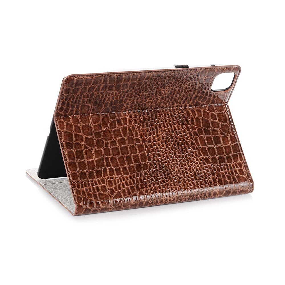Premium Crocodile Synthetic Leather iPad Pro 11'' Case (6/5/4/3 Gen) & iPad Air 10.9'' Case (6th/5th/4th Gen) - DMaos Folio Smart Cover with Card Slots & Apple Pencil Holder | Auto Sleep/Wake | Stylish Brown | Perfect for Work, Travel & Daily Use