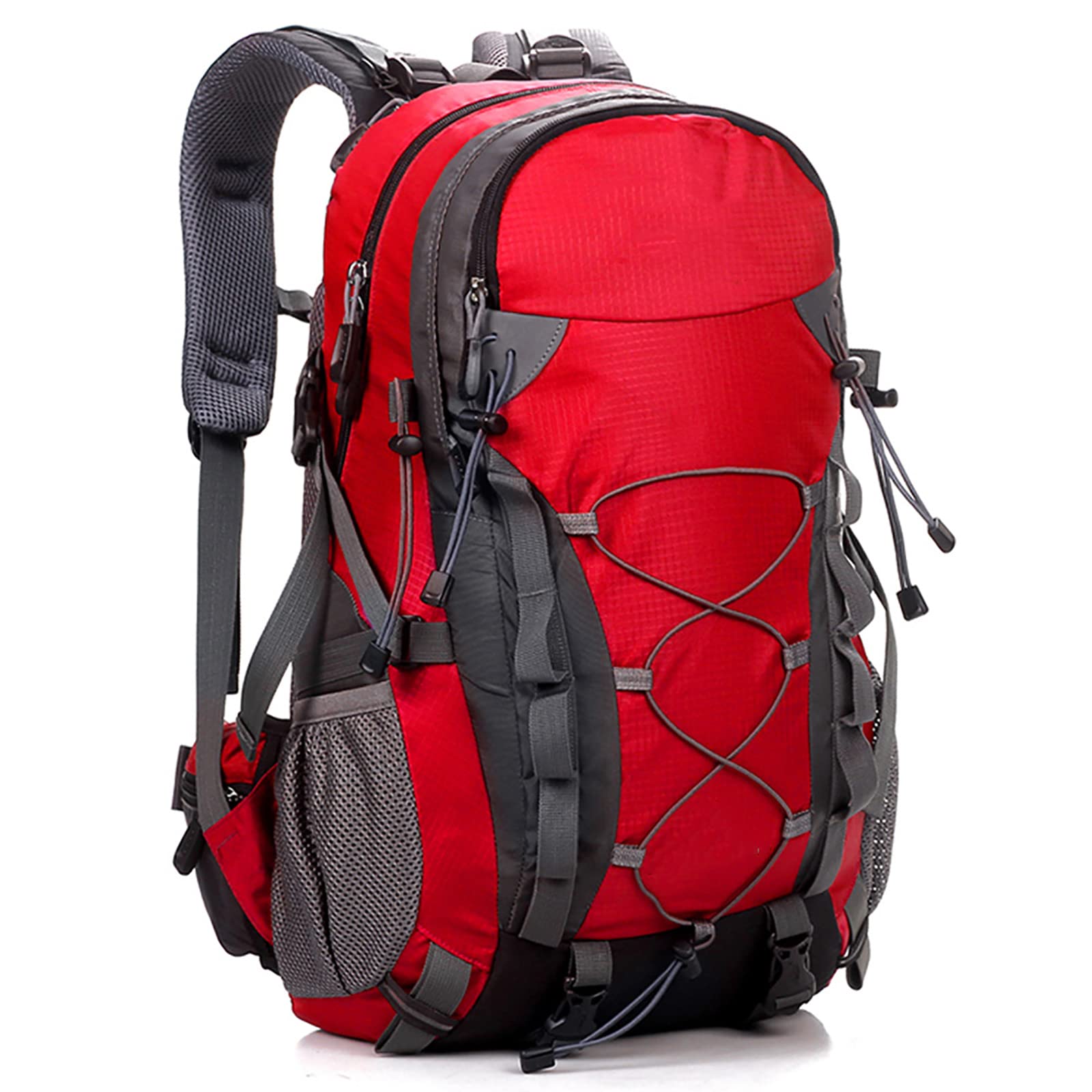 HWTOP 40L Lightweight Hiking Backpack for Men & Women - Adjustable Shoulder Straps & Sponge Padding - Perfect for Camping, Travel, Trekking & Outdoor Adventures (Red)