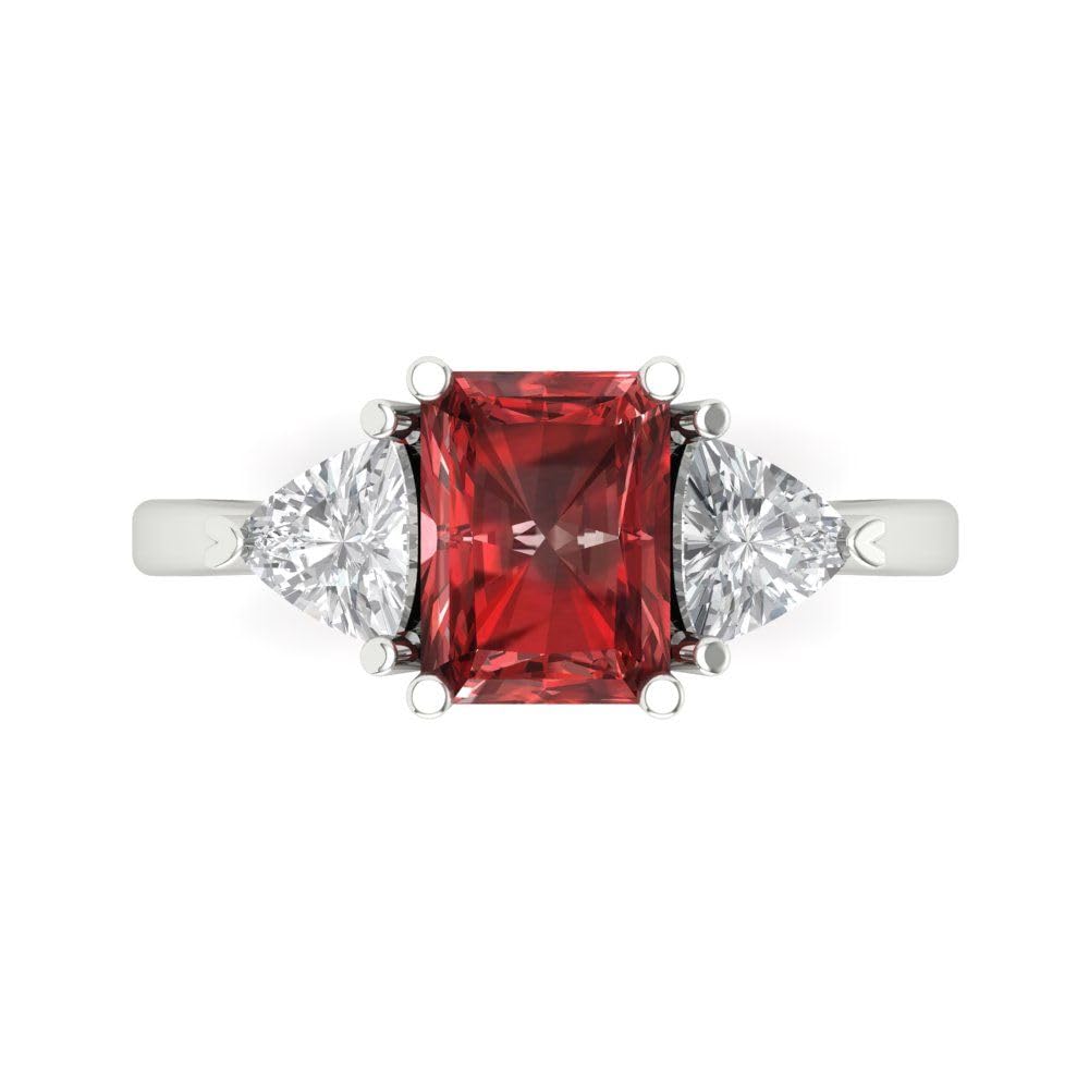 3.0 Carat Emerald Cut Natural Garnet Three-Stone Solitaire Engagement Ring in 14K White Gold - Perfect for Anniversary, Bridal & Wedding Proposals