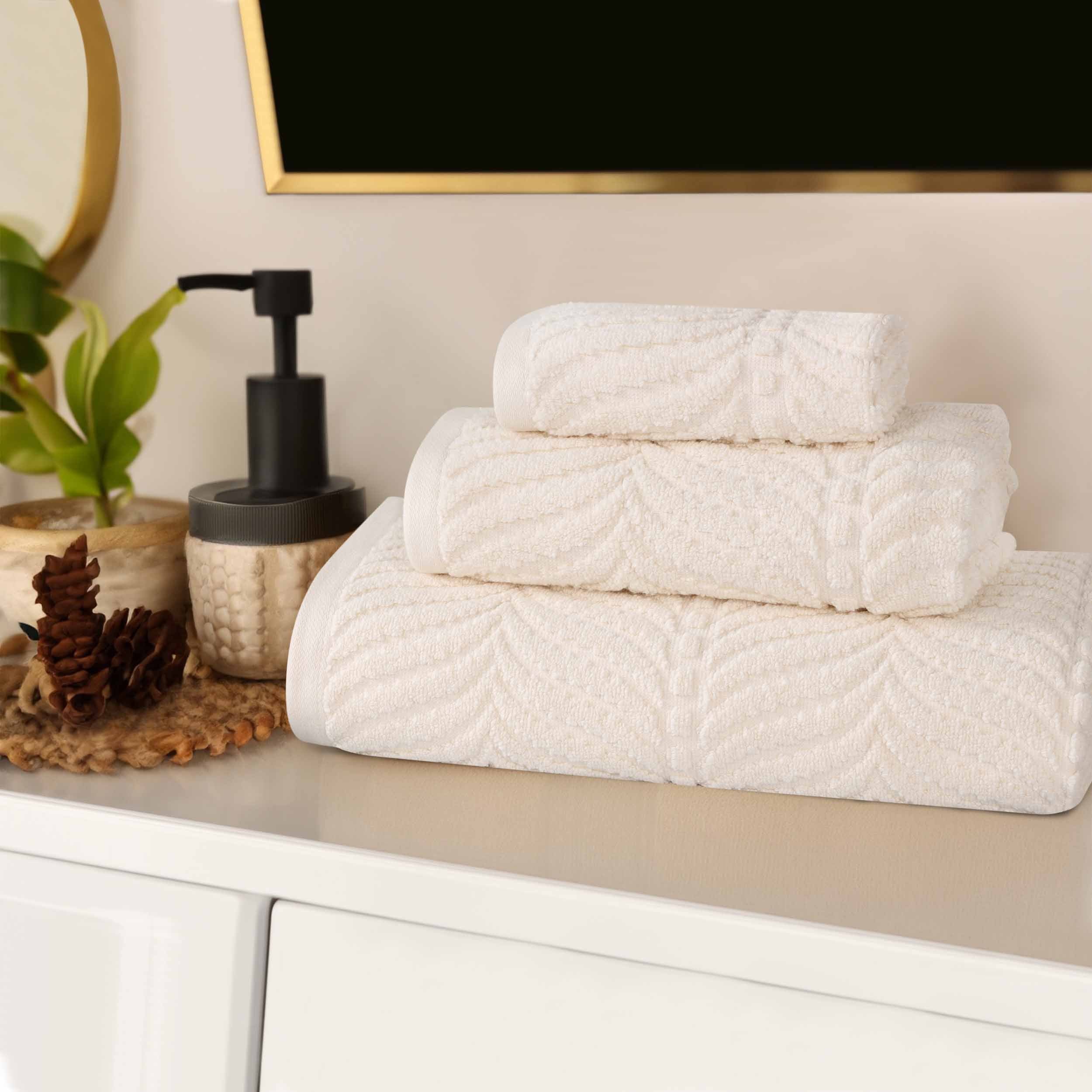 Premium Zero Twist Cotton Jacquard Towel Set - 3-Piece Luxury Bath Towels with Elegant Chevron Pattern | Soft & Absorbent for Spa, Bathroom & Guest Use