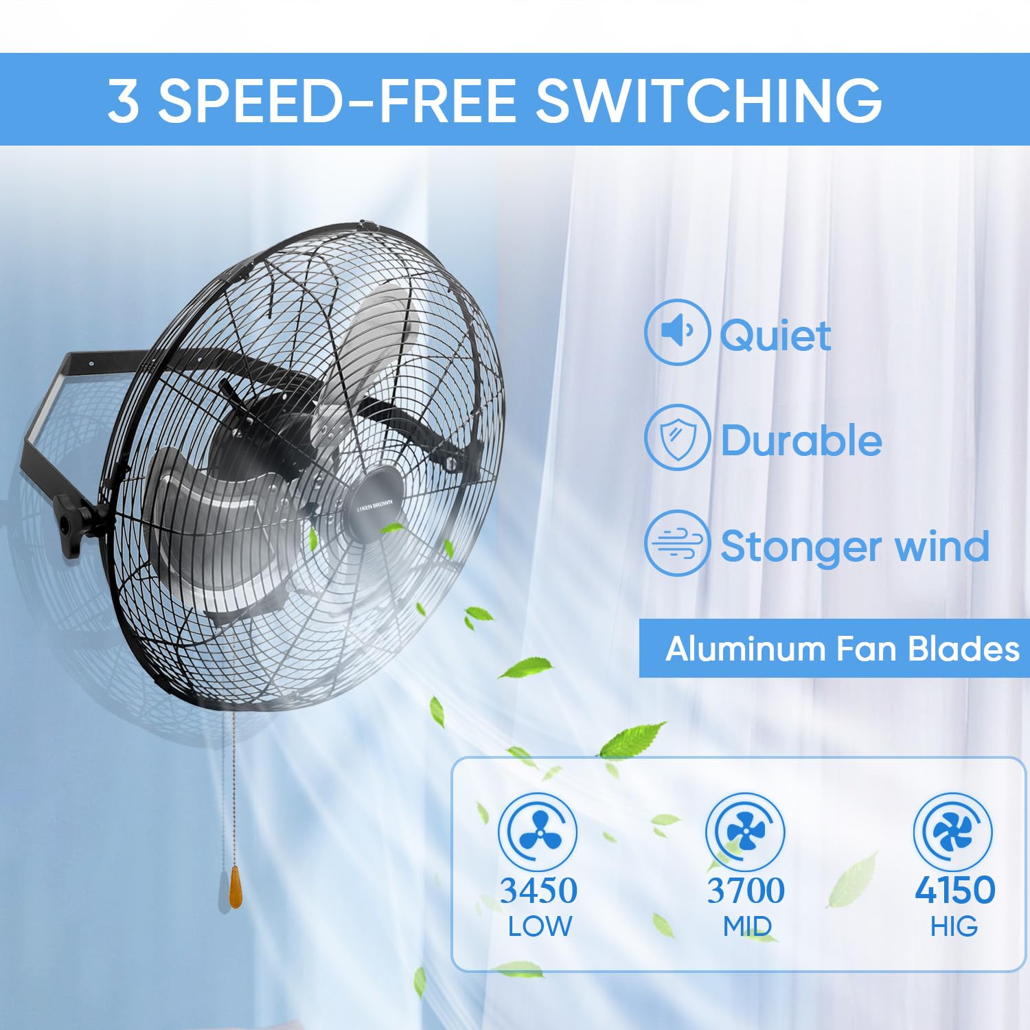 KEN BROWN 18 Inch Industrial Wall Mount Fan - 4300 CFM Heavy Duty Metal Fan with 3-Speed High Velocity & Oscillation - Perfect for Patios, Shops, Greenhouses, Garages, Commercial Spaces & Gazebos | Ideal for Cooling Large Areas, Ventilation & Air Circulation