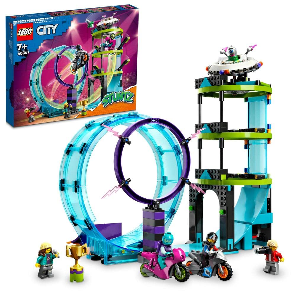 LEGO 60361 City Stuntz Ultimate Stunt Racer Challenge – 3-in-1 Stunt Playset for 1 or 2 Players with 2 Flywheel-Powered Toy Motorcycles – 2023 Building Kit for Kids – Perfect for Racing Battles & Backyard Adventure Play