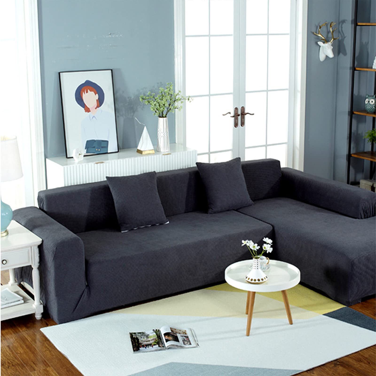 Stretch Sofa Slipcovers - Durable Elastic Couch Cover for 2/3/4 Seater Sofas | Anti-Slip Furniture Protector | Soft Thick Fabric for Pets & Kids | Large Size (Set of 2) in Gray | Perfect for Living Room, Family Room & Pet-Friendly Homes