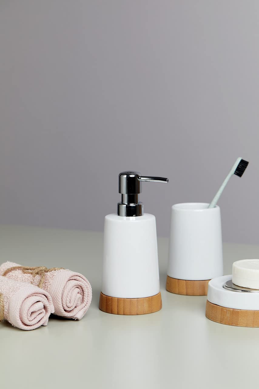 Wenko 17675100 Bamboo Toothbrush Cup with Ceramic Base - Perfect for Bathroom Countertop Organization & Travel