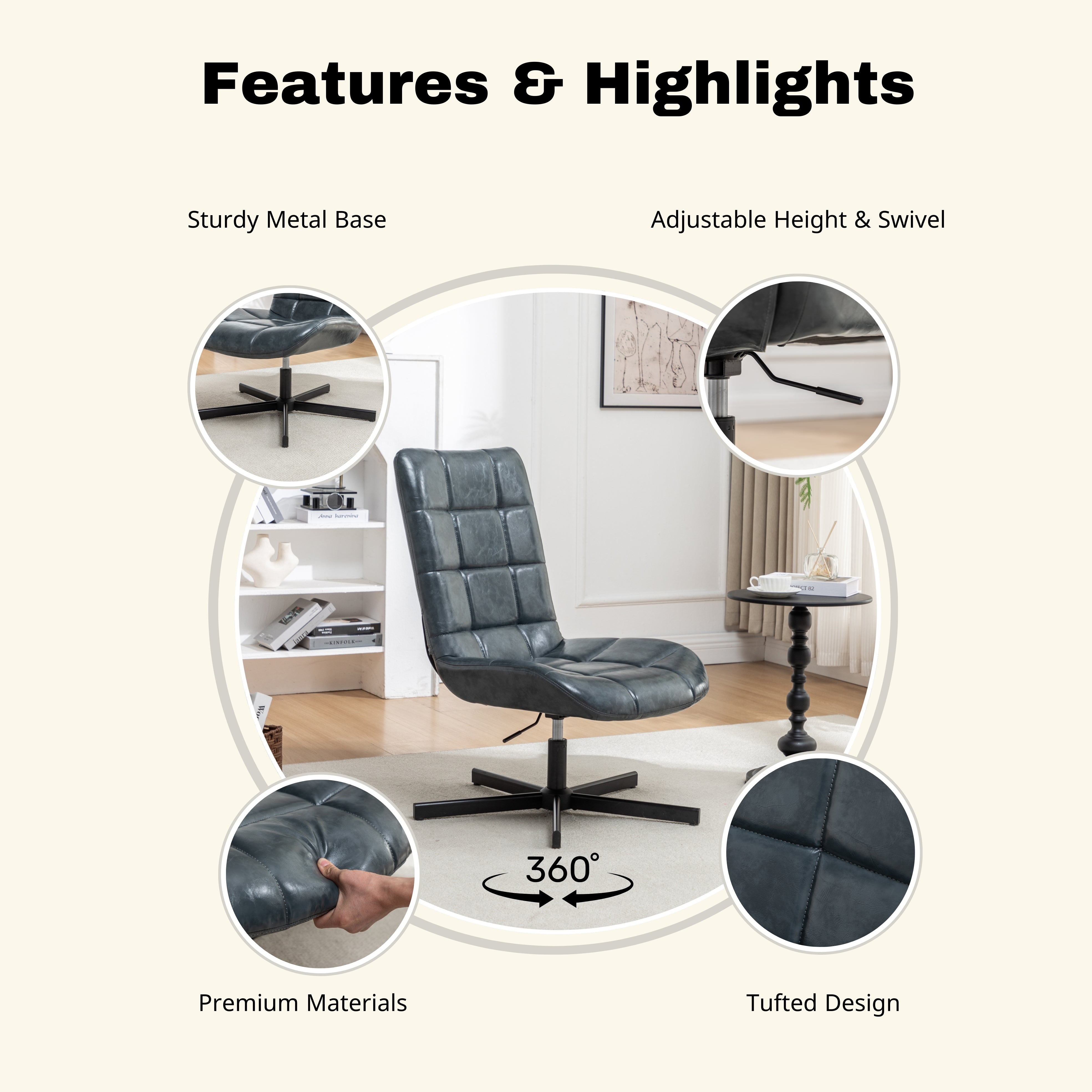 Roundhill Furniture Arlena Faux Leather Tufted Accent Chair with Ottoman Set - Modern Living Room Seating for Home Office, Bedroom or Lounge Area
