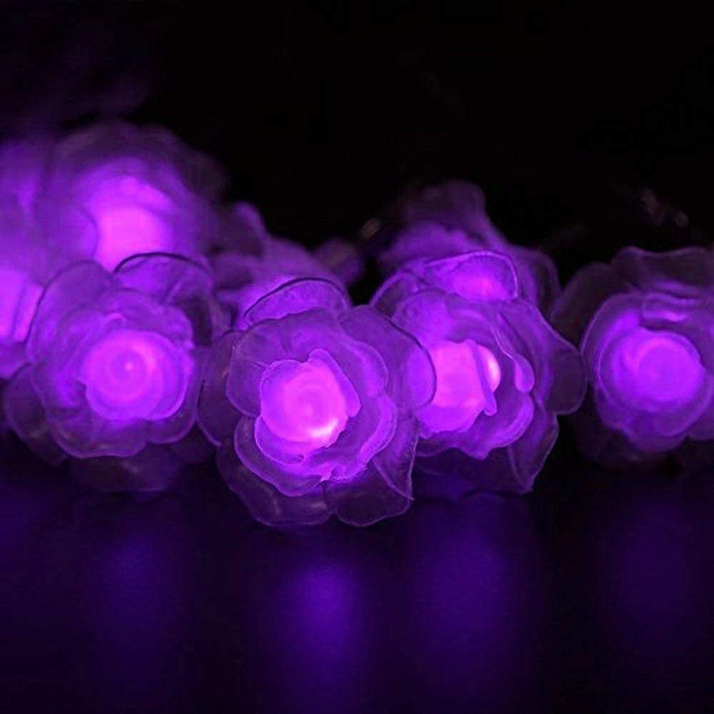 Solar Powered 20 LED Rose Flower String Lights - Waterproof Outdoor Fairy Lights with 2 Modes for Garden, Pathway, Wedding & Party Decor (Rose-Purple) | Perfect for Backyard, Patio, Christmas & Holiday Lighting