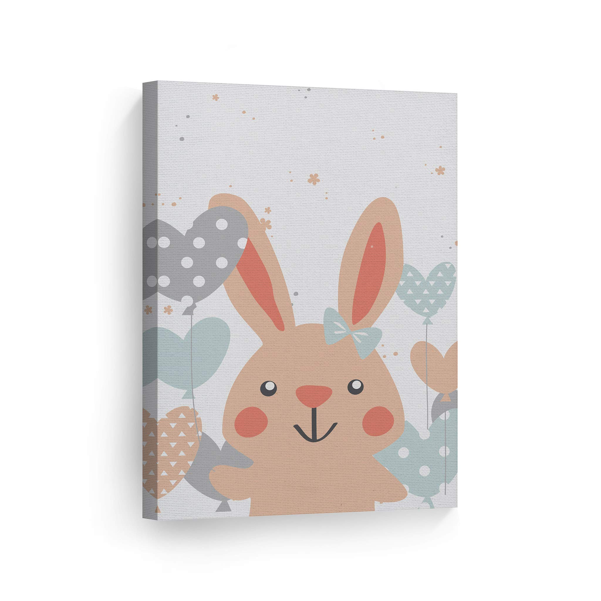 Cute Pink Rabbit with Balloons Canvas Print - 40x30 Inch Nursery Wall Art, Kids Room Decor, Baby Shower Gift (White Background, Made in USA) | Perfect for Children's Bedrooms, Playrooms & Daycare Centers