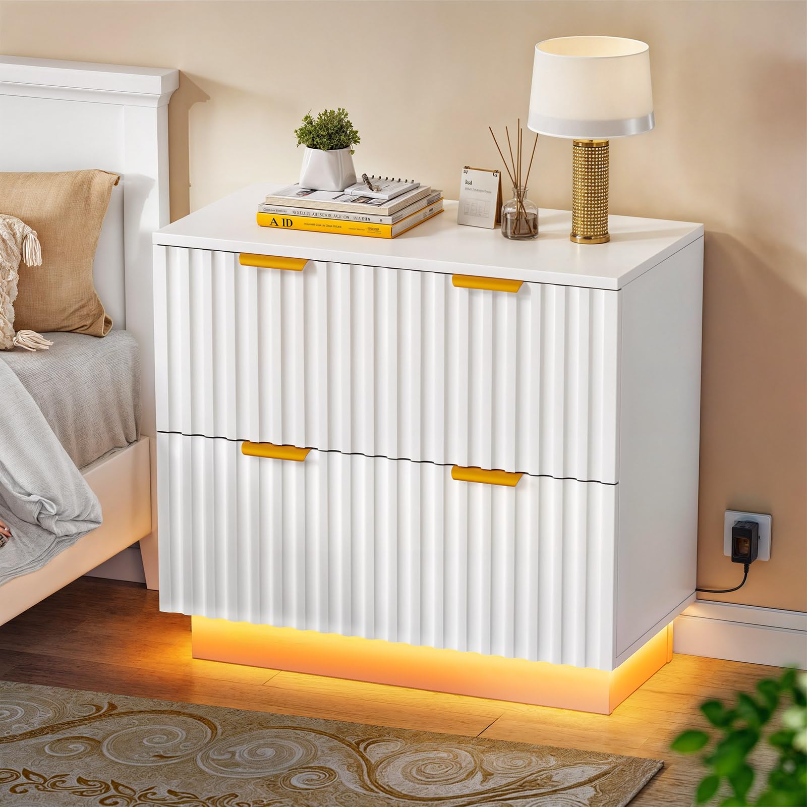 YITAHOME 2-Drawer File Cabinet with LED Light - Modern Lateral Filing Cabinet for Home Office, Large Storage Organizer - Perfect for Document Storage & Office Organization (White)
