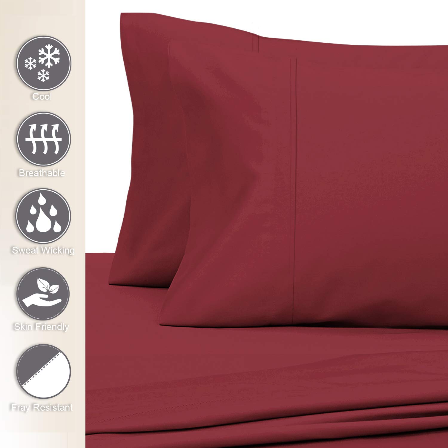 Pizuna Pure 100% Cotton Pillowcases Queen Size Set of 2 - 400 Thread Count Long Staple Sateen, Soft Breathable Pillow Covers with 4