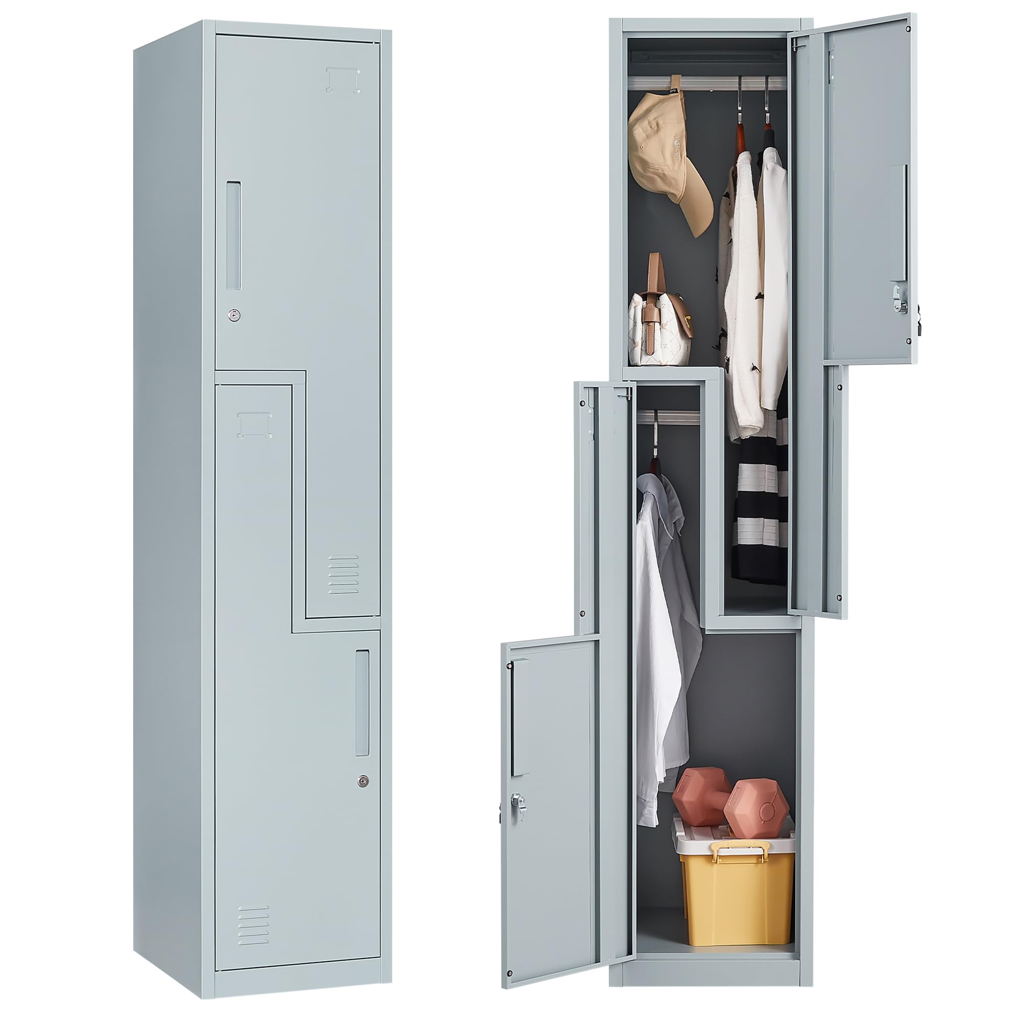 Letaya 2-Door Metal Storage Locker - Employee Clothes Organizer Cabinet for Work, School, Gym, Home & Office - Grey (Ideal for Staff Rooms, Kids' Bedrooms & Locker Rooms)