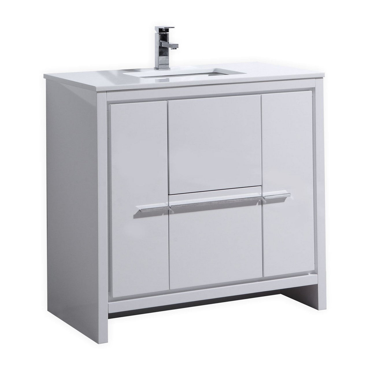 Modern Bathroom Vanity with Quartz Countertop - AD36 Gloss White Floor Standing Vanity for Contemporary Bathrooms | Perfect for Home Renovation & Spa-Style Decor