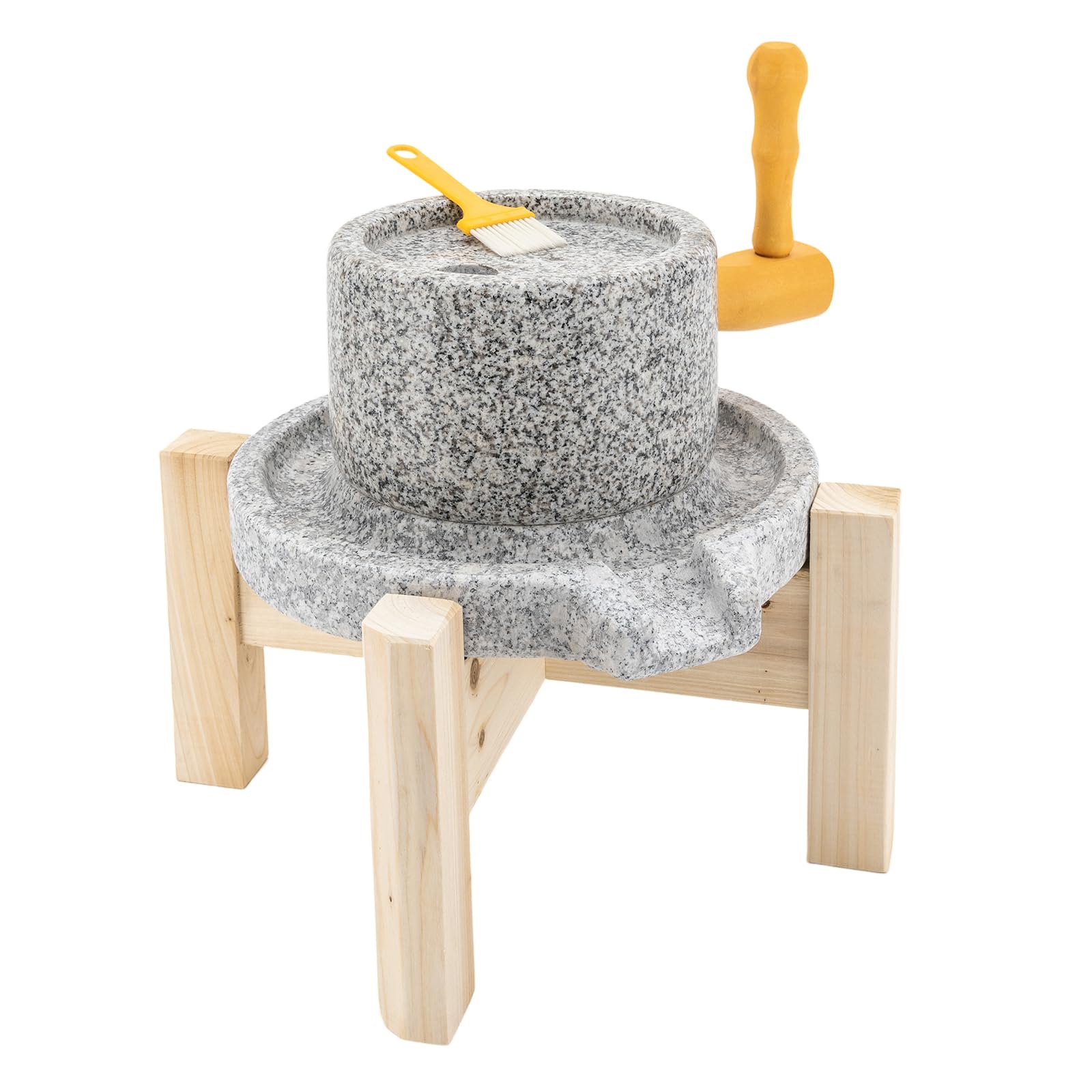 Premium Hand Stone Mill - Natural Granite Grain Grinder for Wheat, Beans & Spices | Wooden Frame Wet Flour Mill | Perfect for Home Baking, Organic Cooking & Artisan Bread Making