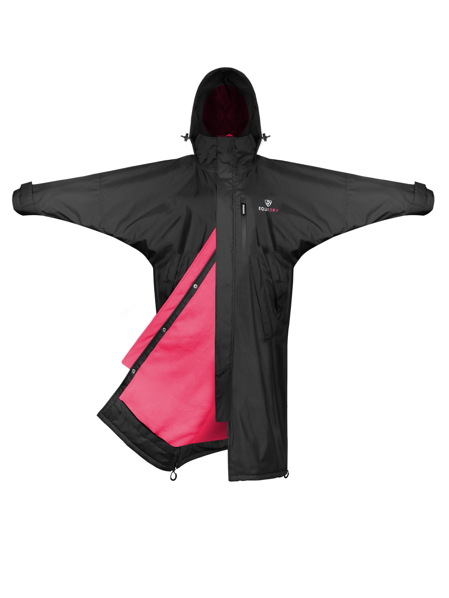 Evolution Women's Thin Fleece Stowaway Hood Jacket - Black/Peacock Pink - Lightweight Warm Pullover for Outdoor Activities & Casual Wear