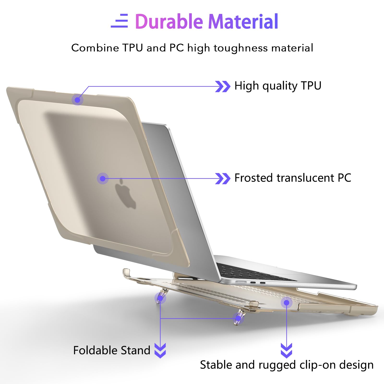 MEEgoodo Hard Shell Case for MacBook Air 13.6 inch (2022/2024/2025 Models A3240/A3113/A2681) - Compatible with M2/M3/M4 Chip - Shockproof Rugged Protective Cover with Kickstand (Khaki) - Perfect for Travel, Work & School Protection