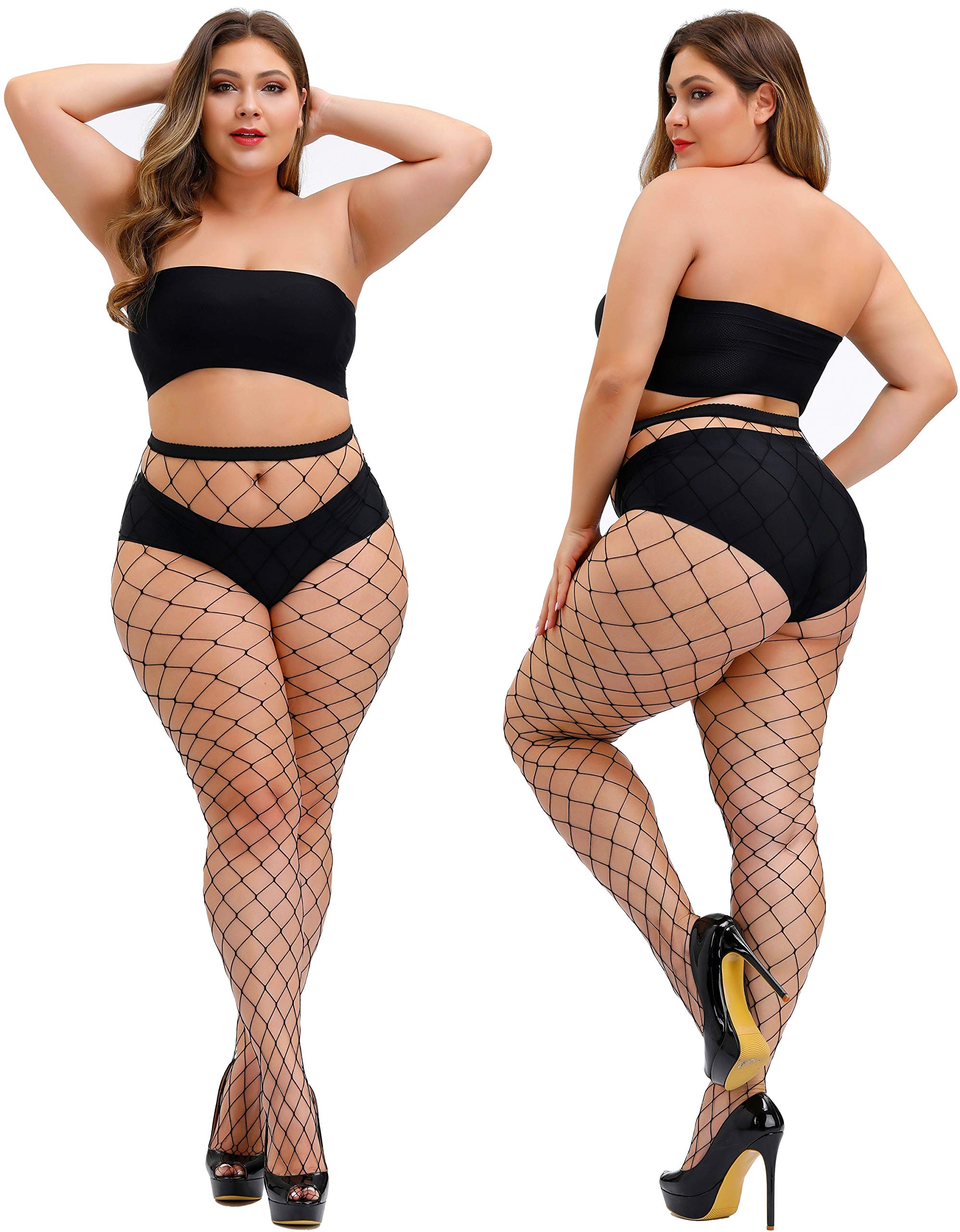 Sexy Women's Fishnet Stockings - Thigh High Tights Pantyhose, Plus Size, 2 Pairs - Perfect for Halloween, Cosplay & Date Nights