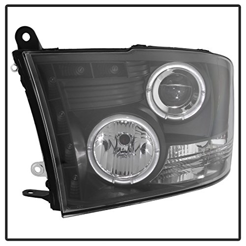 XTune LED Halo Headlights for Dodge Ram 1500 2009-2016 - Black/Clear Lens - High Visibility Lighting for Night Driving & Off-Road Adventures