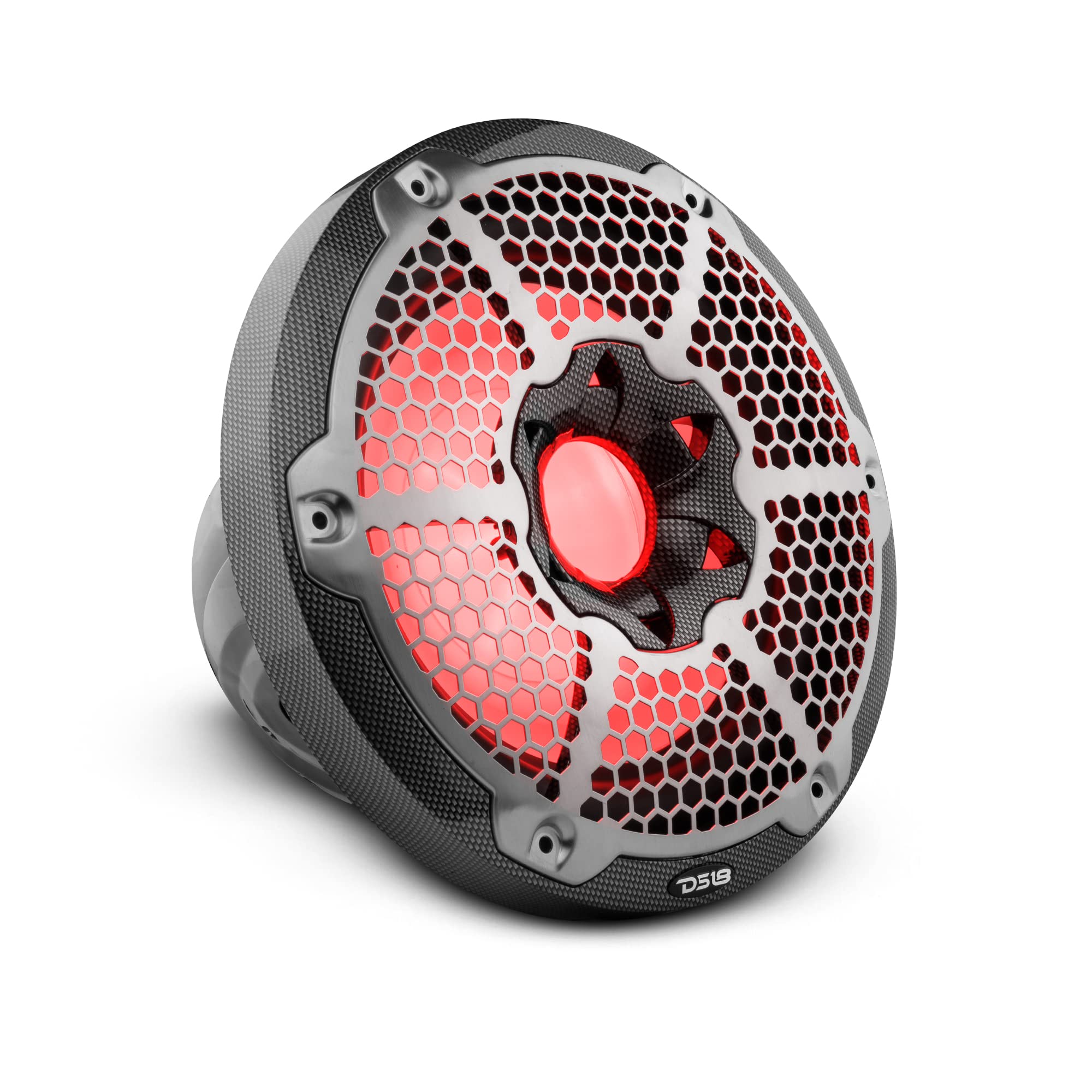 DS18 CF10SUB 10 Inch Waterproof Marine Subwoofer with RGB Lights - 600W Max Power for Boats, ATV, UTV - Perfect for Outdoor Adventures & Off-Road Vehicles