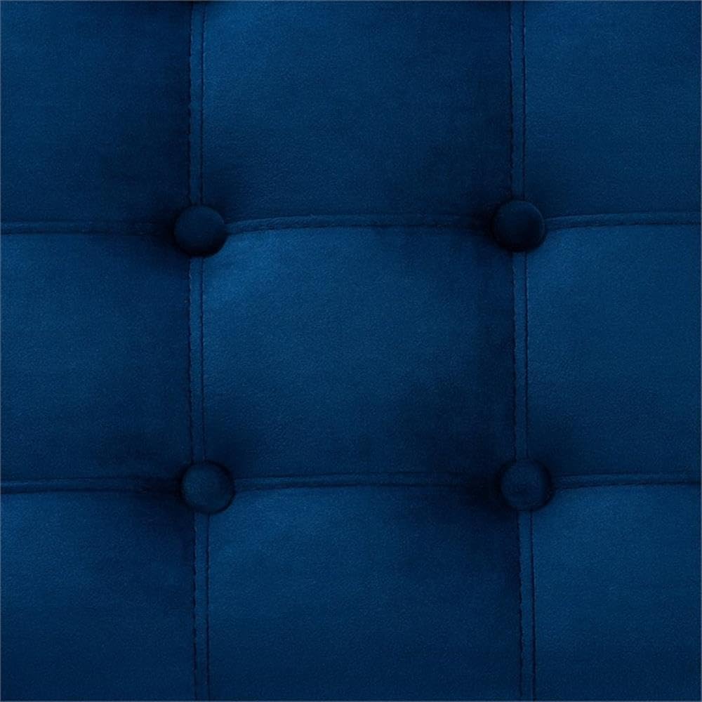 BOWERY HILL Navy Blue Velvet Upholstered Storage Ottoman Bench with Tufted Design - Stylish Footrest, Seat & Hidden Storage for Living Room, Bedroom & Entryway