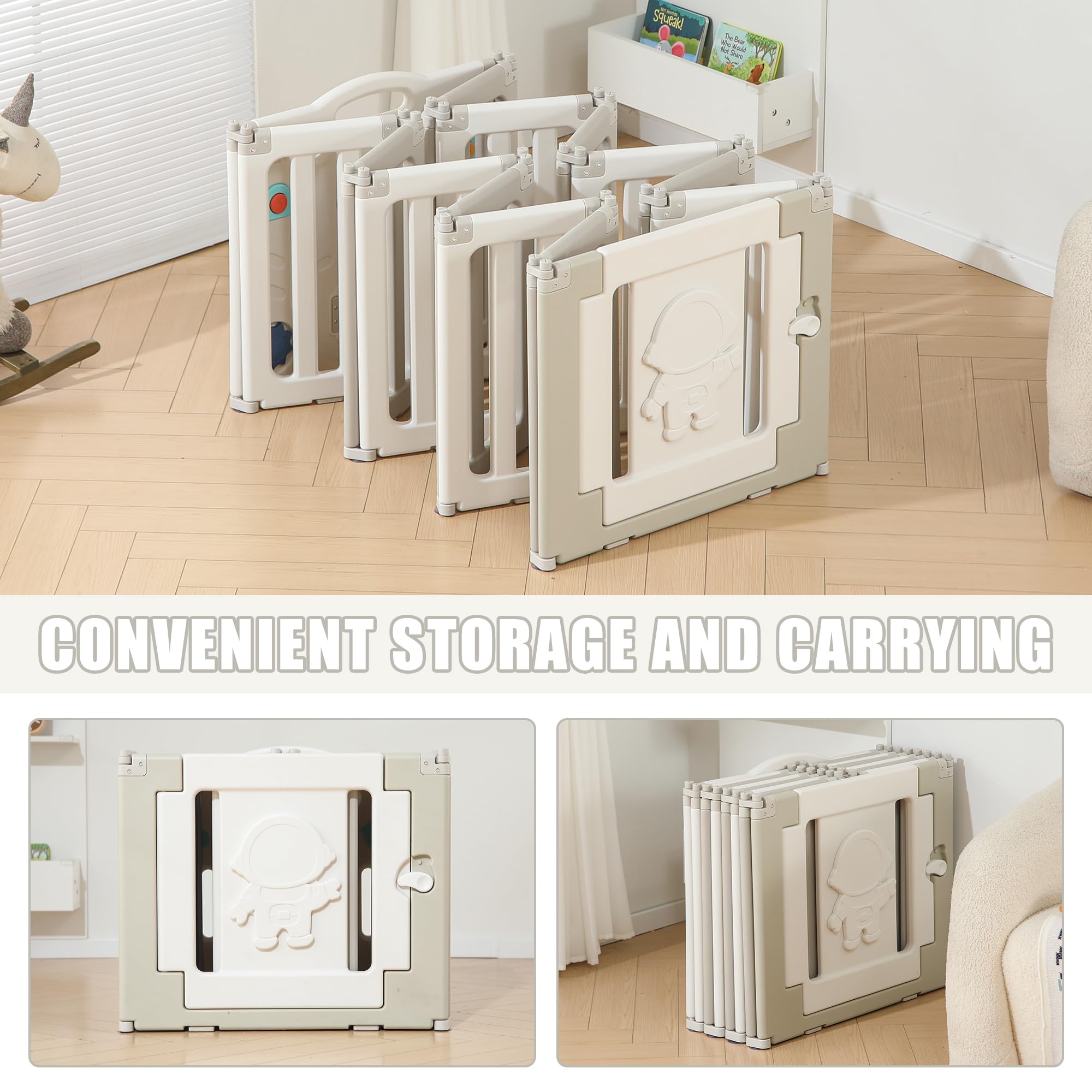 **Extra Large Baby Playpen - 14 Panels Foldable Play Yard for Babies & Toddlers, Adjustable Portable Baby Fence & Gate, Grey | Perfect for Indoor Playrooms, Outdoor Backyards & Travel**