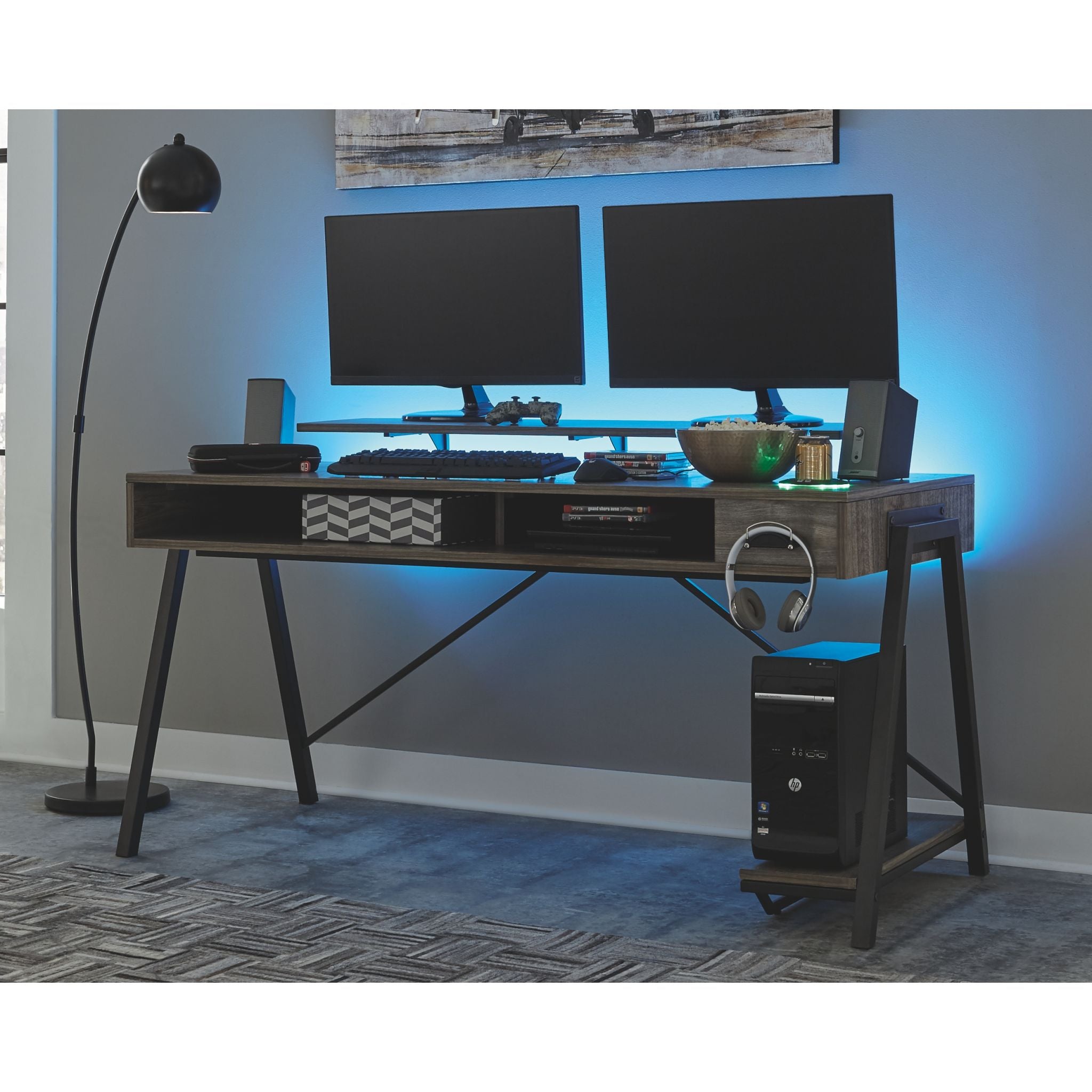Barolli Gaming Desk - Gunmetal Finish, Ergonomic Design for PC & Console Gamers - Perfect for Home Office & Streaming Setup