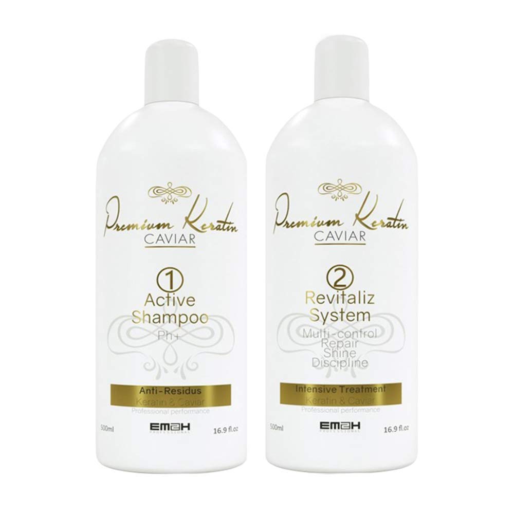 EM2H COSMETICS Premium Keratin Caviar Hair Smoothing Treatment Kit - Brazilian Blowout with Caviar Extracts (2 x 500ml) for Frizz Control & Salon-Quality Smoothing at Home