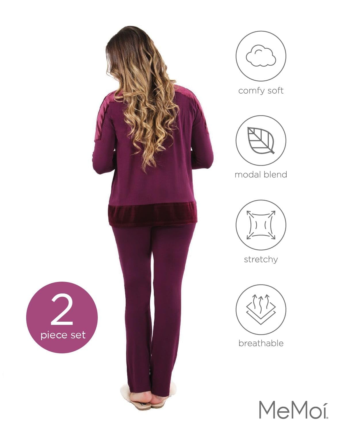 MeMoi Women's Ultra-Soft Velour Pajama Set with Frosted Trim - Cozy Lounge & Sleepwear for Relaxing at Home