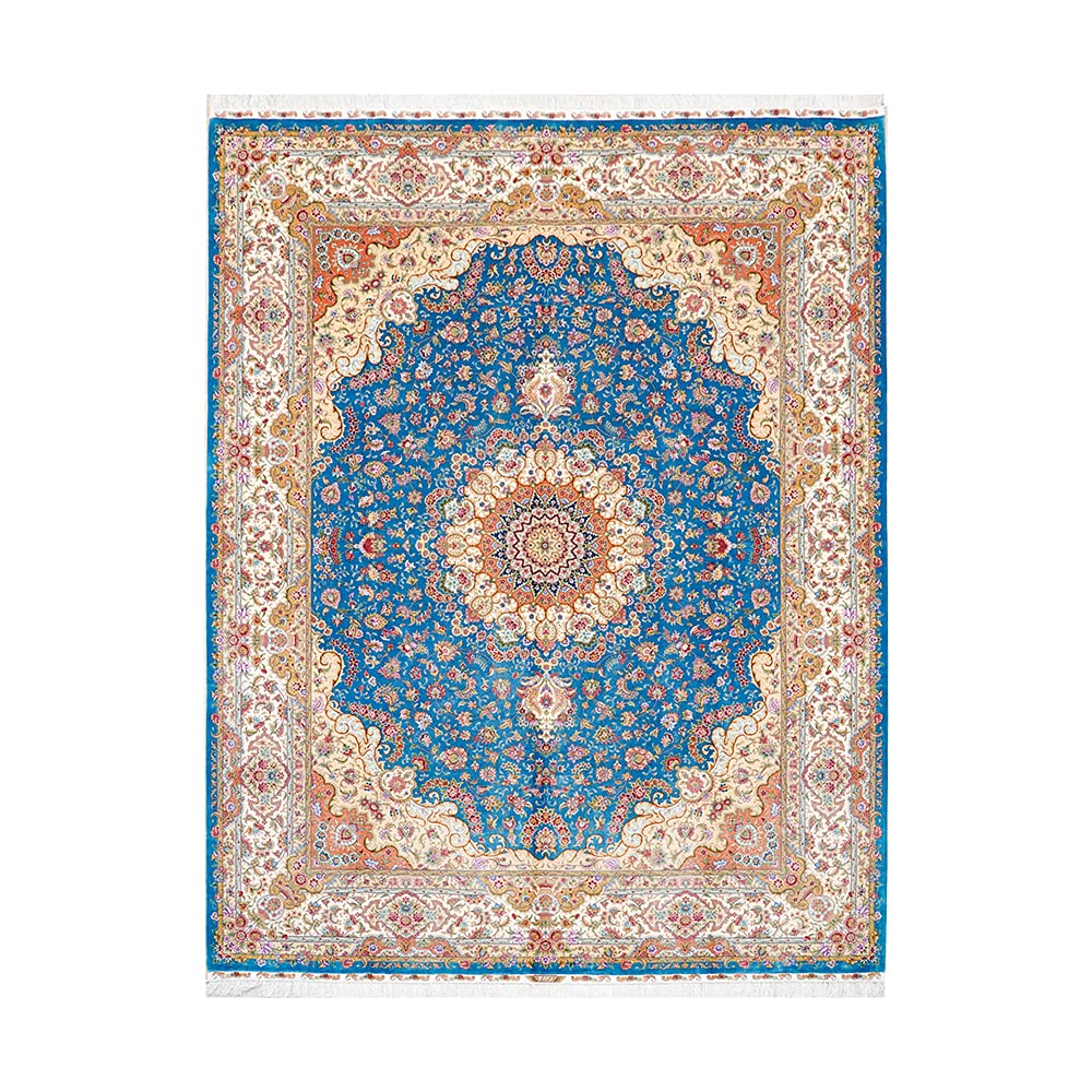 Yilong 9x12ft Large Silk Handmade Persian Medallion Area Rug - Blue Oriental Carpet for Living Room, Bedroom & Dining Room Decor | Luxurious Floor Covering for Home, Office & Special Occasions