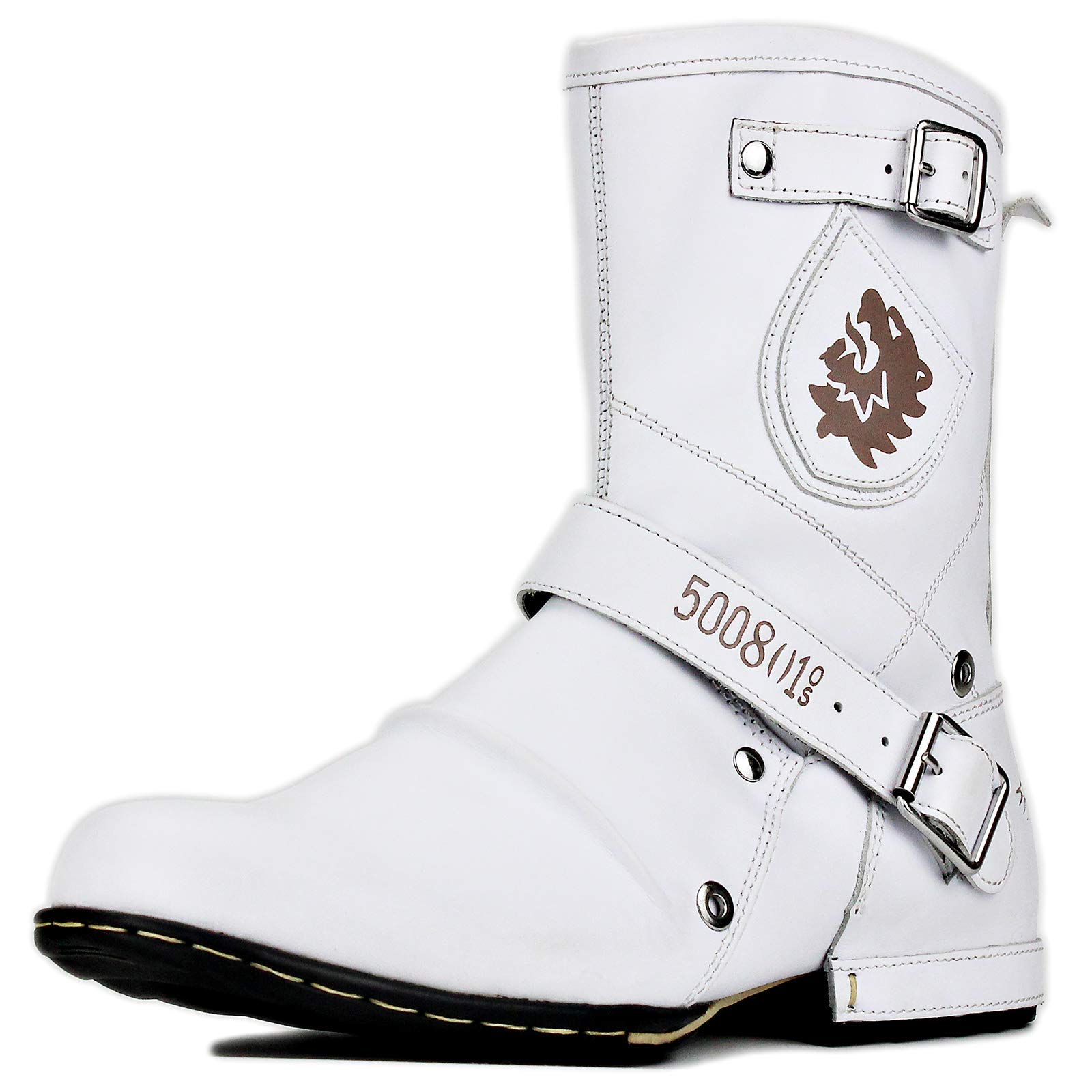 OSSTONE Men's Designer Leather Moto Boots - Fashion Zipper-Up Chukka Western Boots for Casual Wear (OS-5008-1-H8-K-US-R) | Perfect for Motorcycle Riding, Outdoor Adventures & Everyday Style