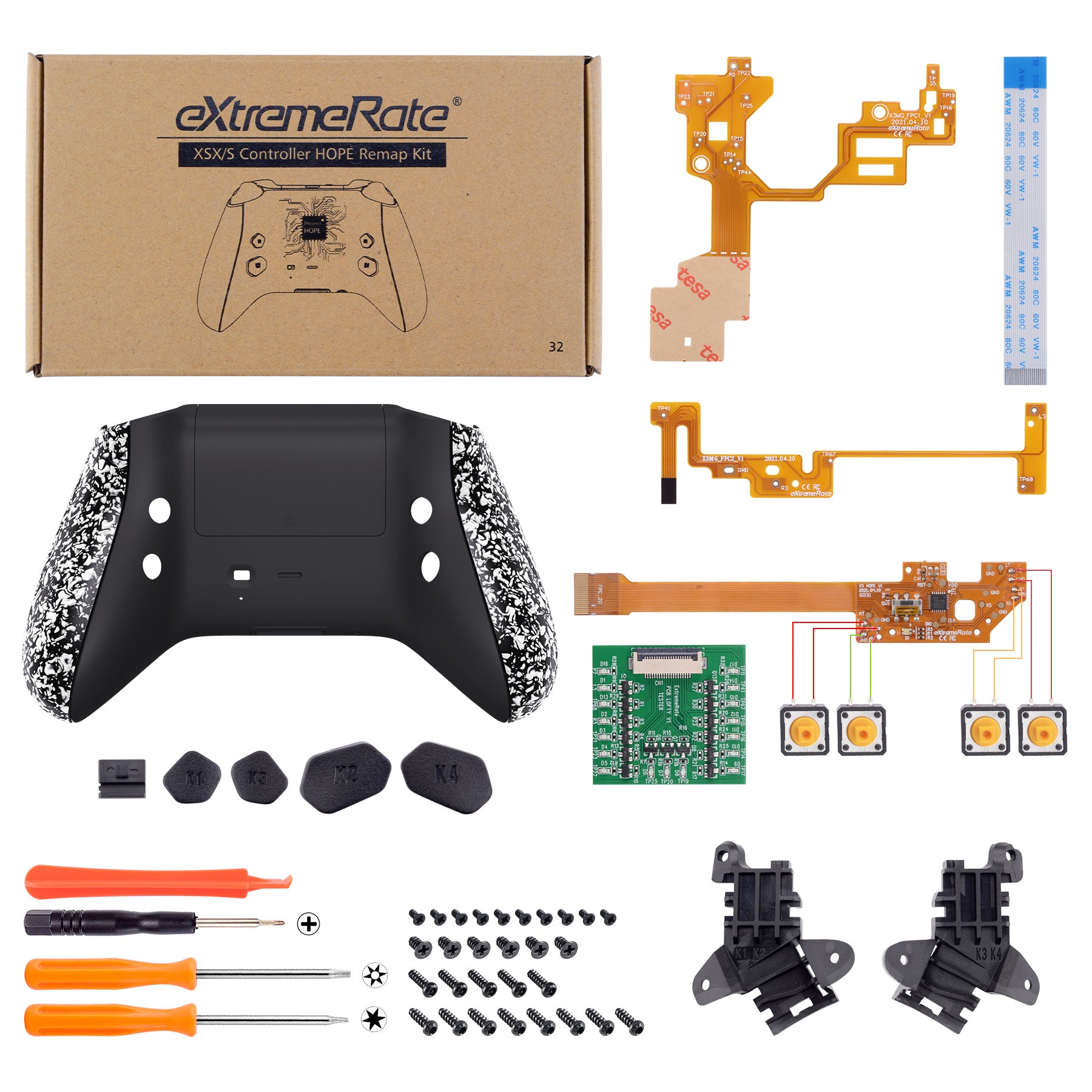 eXtremeRate Textured White HOPE Remappable Back Button Kit for Xbox Series X/S Controller - Upgrade Boards, Redesigned Shell & Side Rails - Perfect for Competitive Gaming & Custom Controller Mods (Controller Not Included) RX3P3042