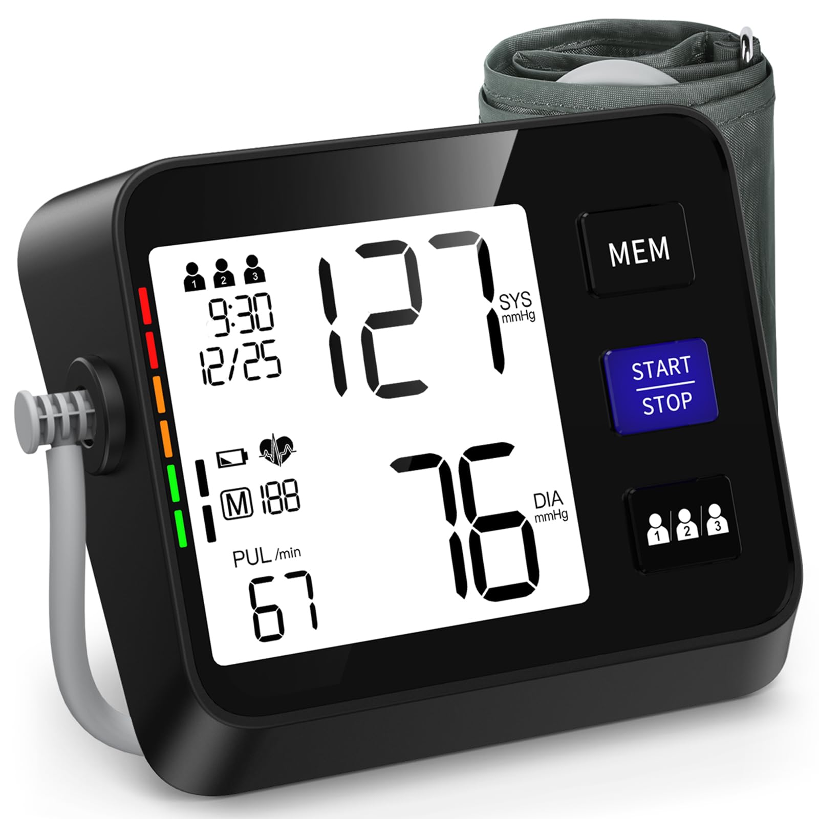 Automatic Blood Pressure Monitor - Large Backlit Display, Adjustable Cuff 8.7-16.5