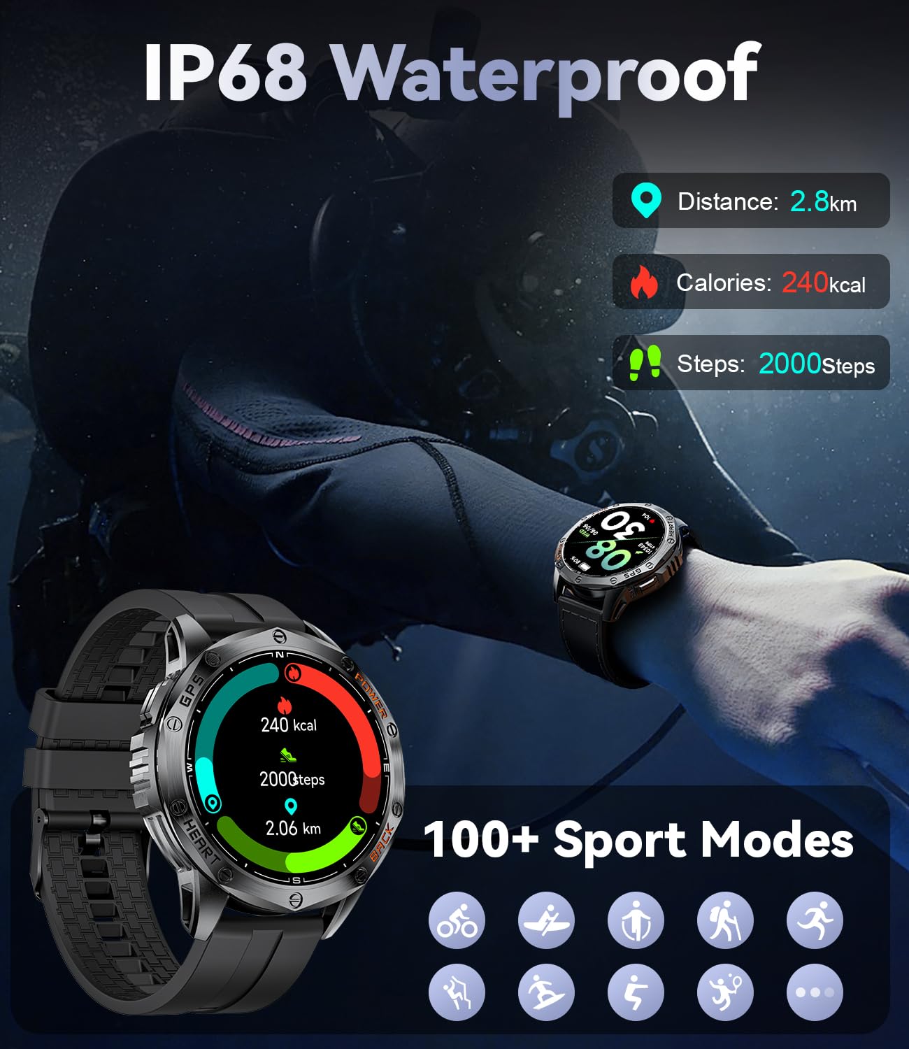 LIGE GPS Military Smart Watch for Men - Rugged Outdoor Sports Watch with LED Flashlight, Compass, 45-Day Battery & IP68 Waterproof - 1.43