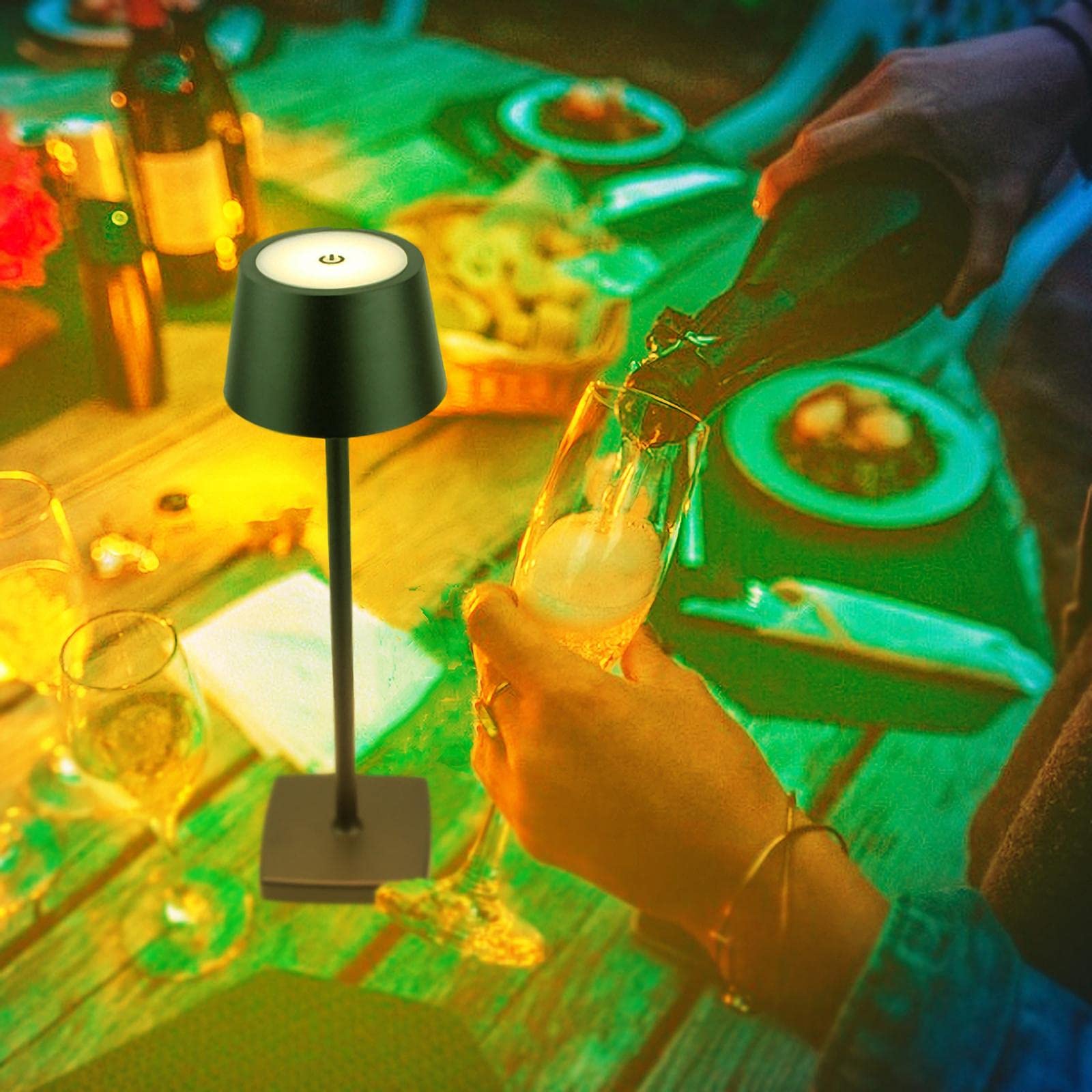 Rechargeable LED Cordless Table Lamp - Dimmable Aluminum Desk Light with Base Contact Charging, Black | Perfect for Bedroom, Office & Outdoor Lighting