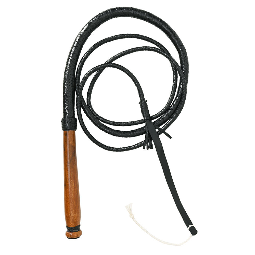 12 Ft Hilason Genuine Leather Braided Bull Whip with Wooden Handle - Western Horse Training & Cowboy Lasso Tool - Perfect for Ranch Work, Rodeo Shows & Western Reenactments