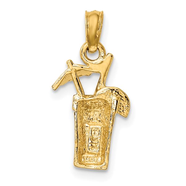 14K Solid Yellow Gold Cocktail Umbrella Pendant Necklace - Elegant Drink Charm Jewelry for Parties, Beach Vacations & Summer Cocktail Events