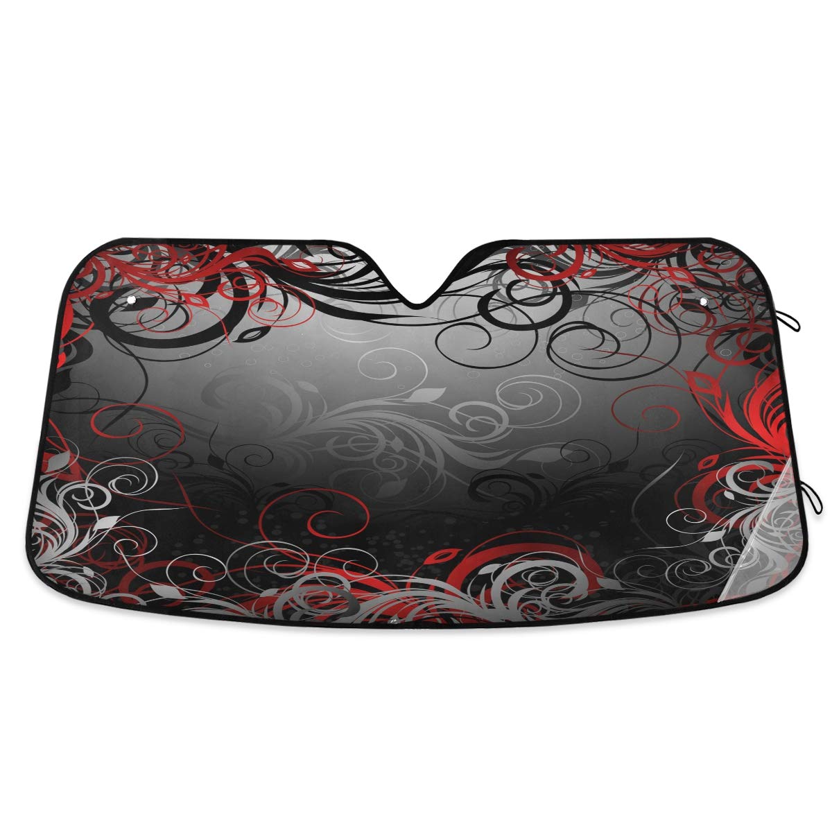 Universal Fit Black Red Floral Car Windshield Sun Shade - UV & Heat Reflective Sunshade to Keep Vehicle Cool | Summer Car Accessories for Sun Protection & Temperature Control