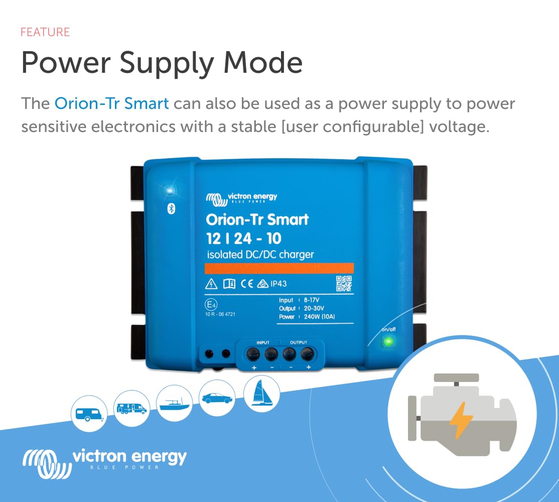 Victron Energy Orion-Tr Smart DC to DC Charger with Bluetooth - 12V/24V 10A 240W Isolated Battery Charger for Dual Battery Systems - Perfect for RVs, Boats & Off-Grid Power Solutions