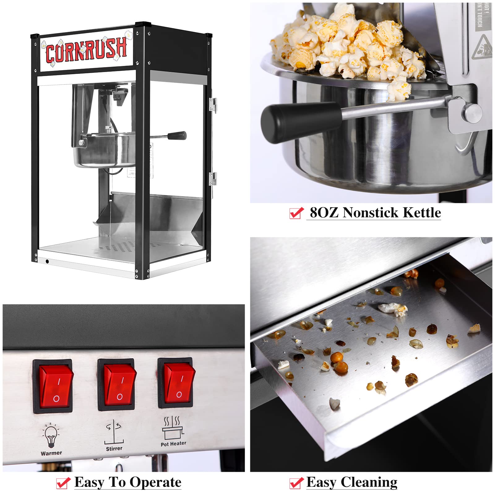 8oz Tabletop Popcorn Machine - Old Fashioned Movie Theater Style Popcorn Popper for Home, Halloween & Christmas Gifts (Black) | Perfect for Movie Nights, Parties & Family Gatherings