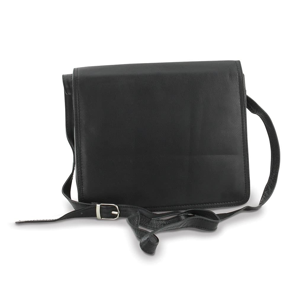 Premium Black Leather Crossbody Bag for Women - Medium Size Organizer with Multiple Pockets | Perfect for Work, Travel & Everyday Use