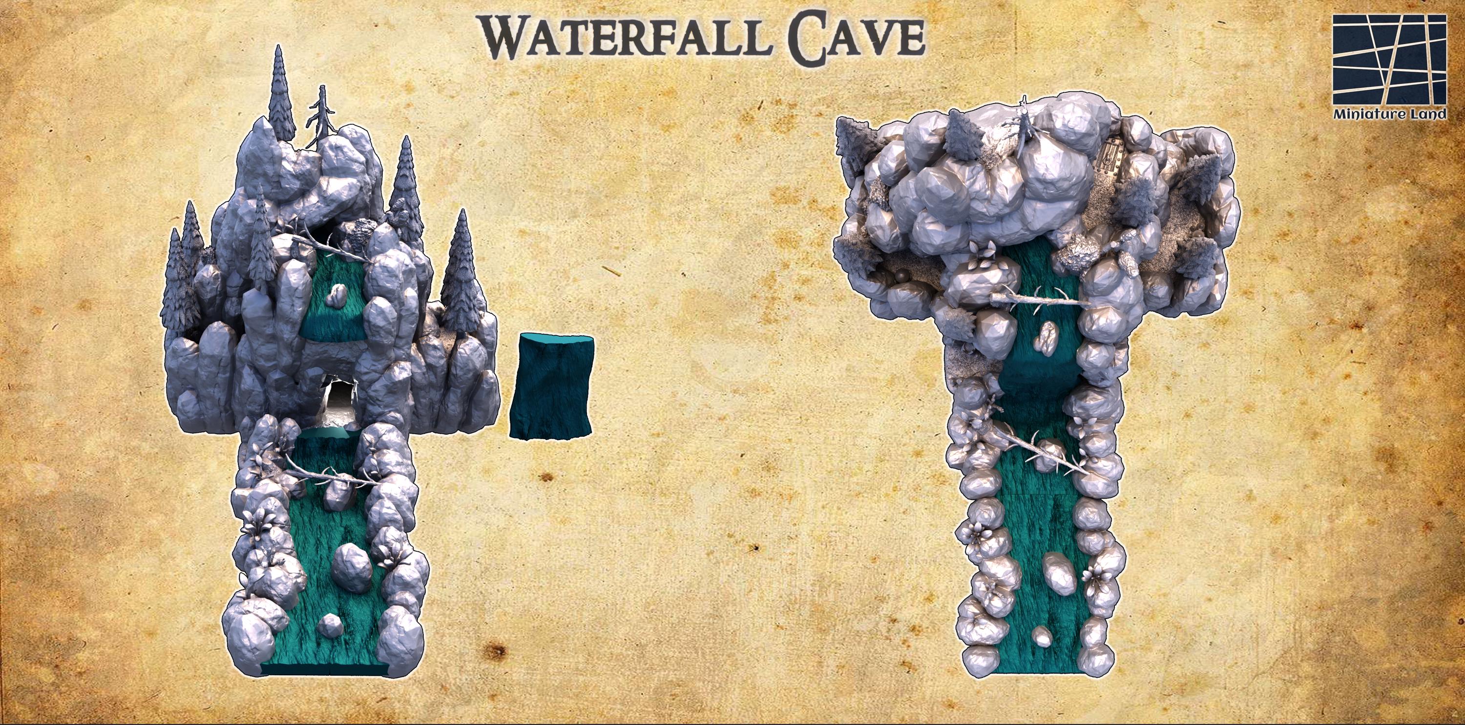 Waterfall Cave Terrain - Realistic D&D Miniatures, Model Railroad Scenery & Wargaming Battlemaps | Perfect for Fantasy RPG Adventures, Train Layouts & Tabletop Gaming