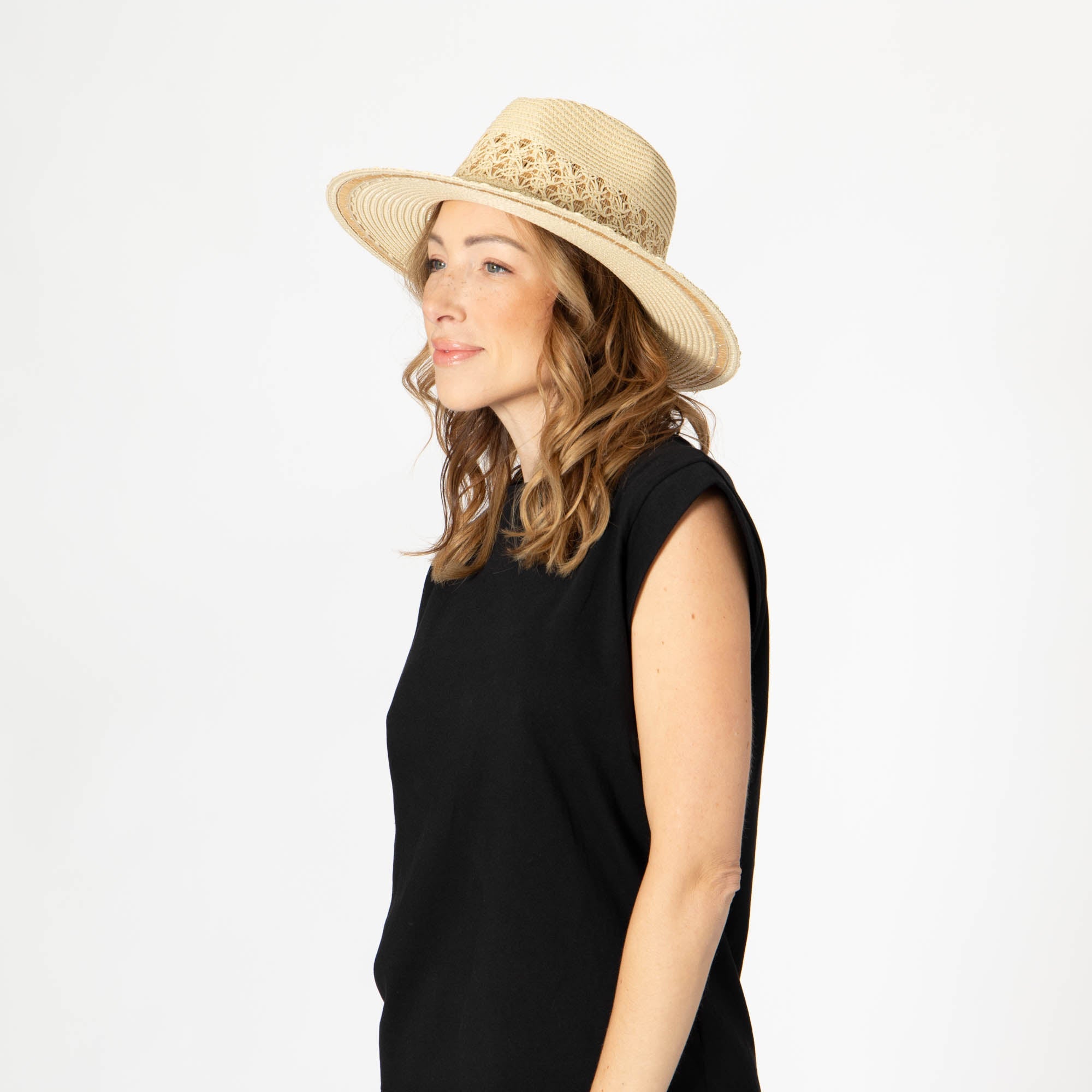 Blanca Ultrabraid Fedora Hat with Seashell Trim - Stylish Sun Hat for Women, Beach Vacation & Summer Outfits