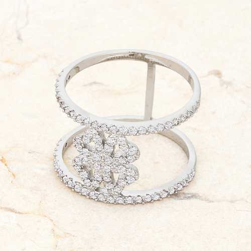 0.4ct CZ Clover Wrap Ring in Rhodium - Dainty & Elegant Jewelry for Women - Perfect for Everyday Wear, Gifts & Special Occasions