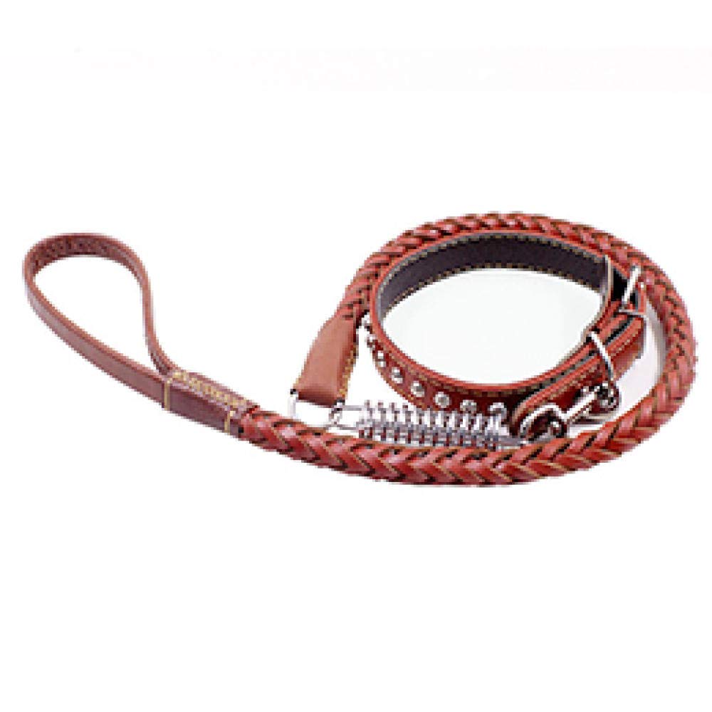 Yisatann Adjustable Leather Dog Collar and Leash Set - Durable Traction Rope for Large & Medium Dogs - Brown Pet Accessories for Walking, Training & Outdoor Adventures