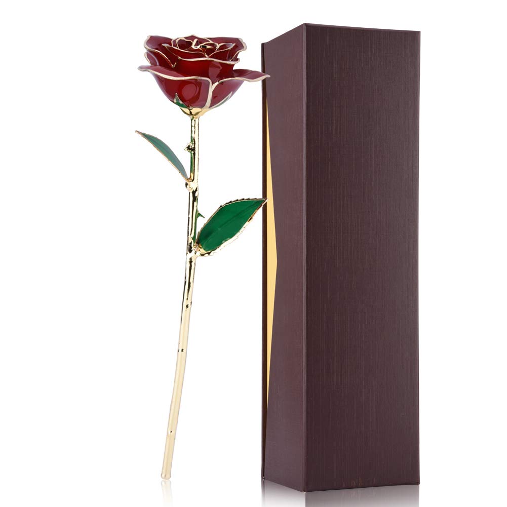 24K Gold Dipped Real Preserved Rose with Long Stem - Eternal Crystal Rose Gift for Her, Birthday, Proposal, Valentine's Day, Wedding Anniversary - Perfect for Romantic Surprises & Home Decor