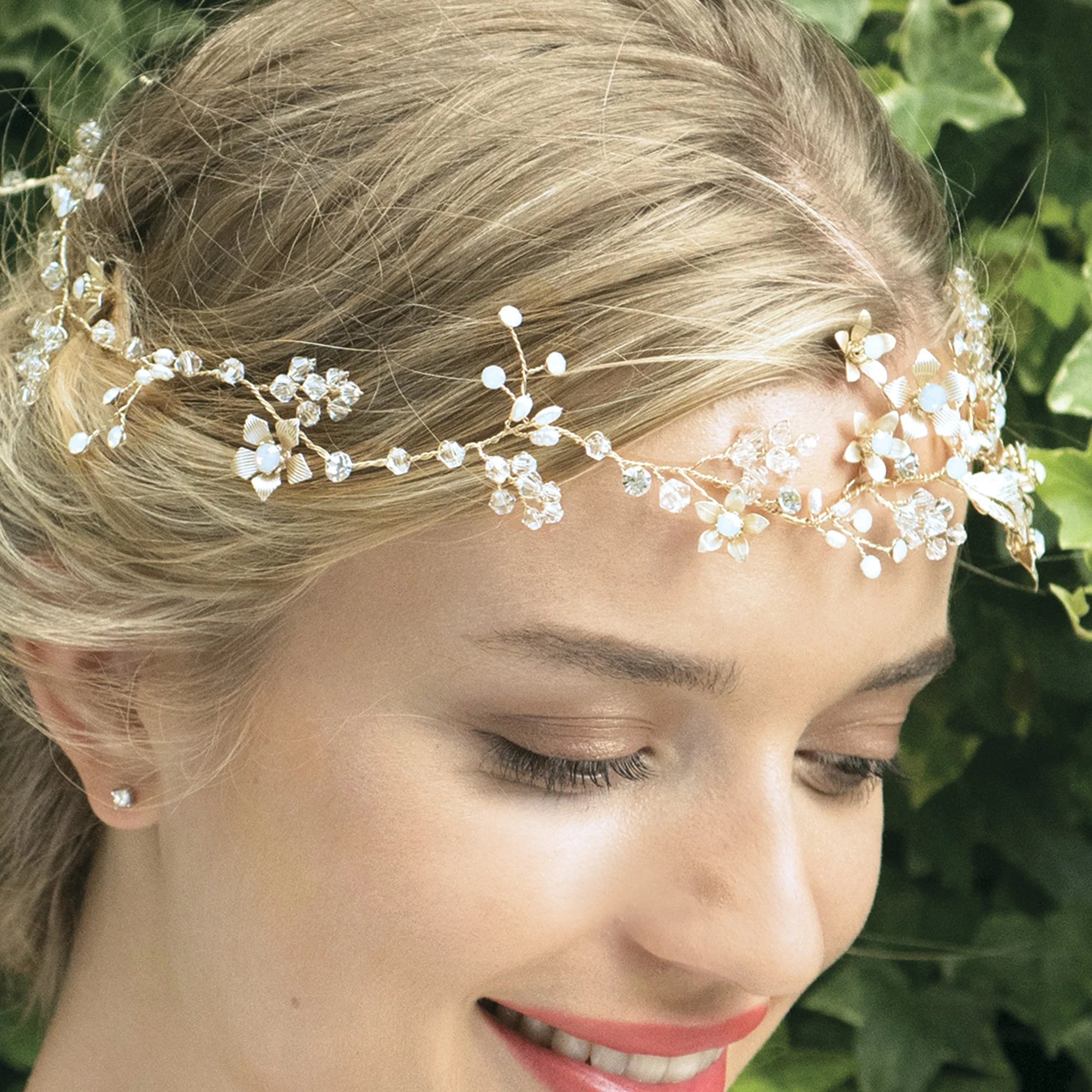 Ivory & Co Gold Bridal Hair Vine with Summer Rose Design - Perfect for Weddings, Prom, and Formal Events