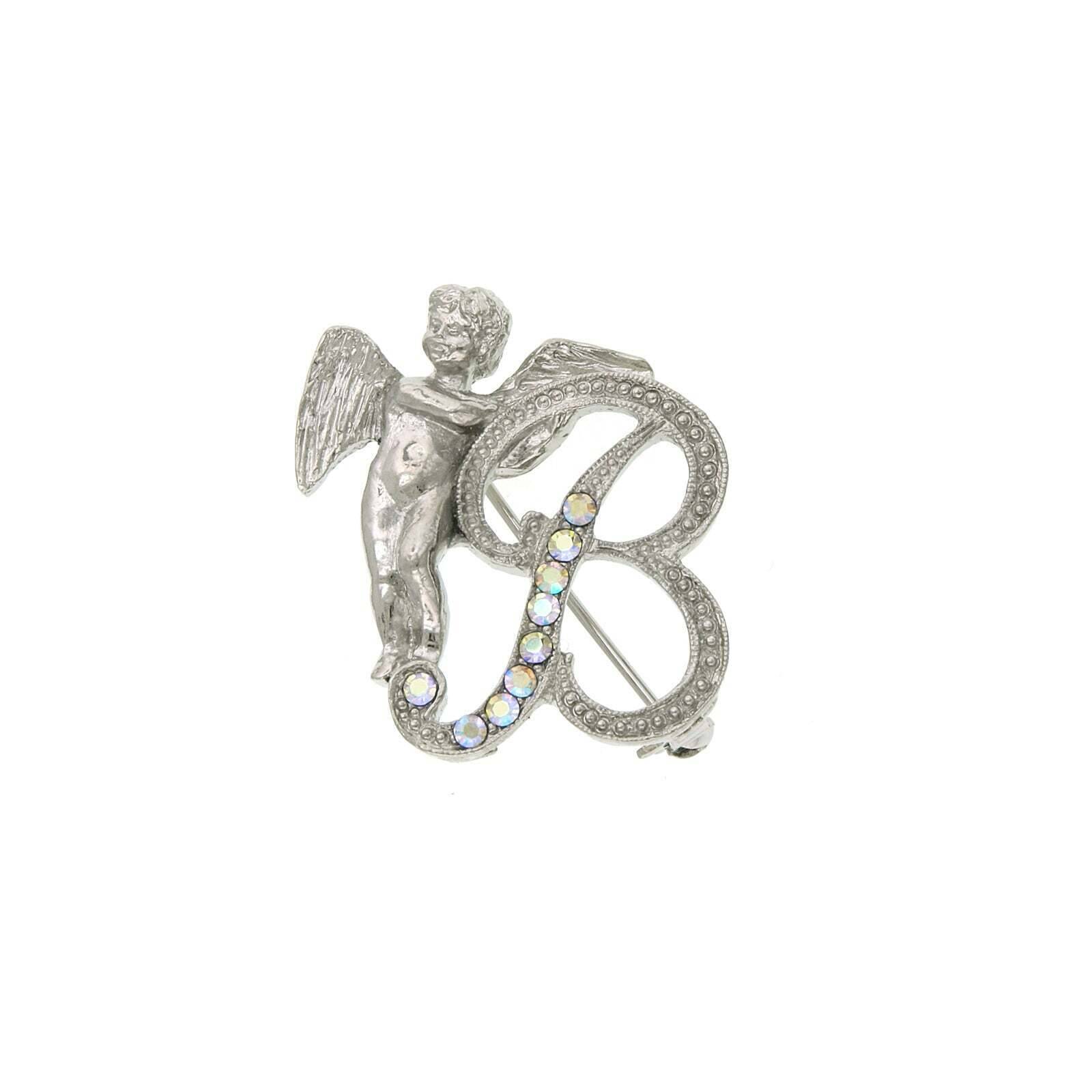 1928 Jewelry Aurore Boreale Crystal Angel Initial Pin - Elegant Personalized Initial Brooch for Women, Gift for Her, Perfect for Weddings, Anniversaries & Special Occasions