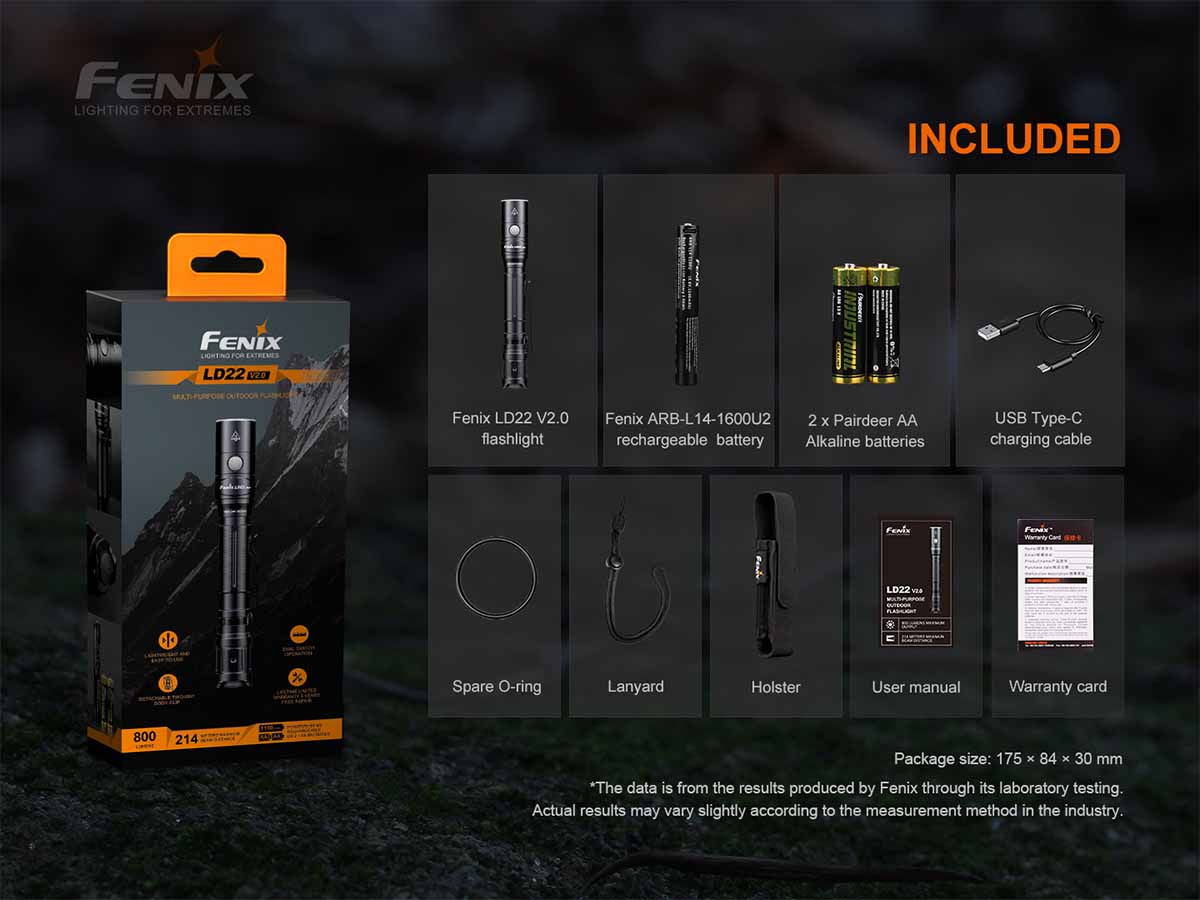 Fenix LD22 V2.0 Tactical Flashlight - 300 Lumens, Waterproof LED Torch for Camping, Hiking, Emergency & Outdoor Adventures