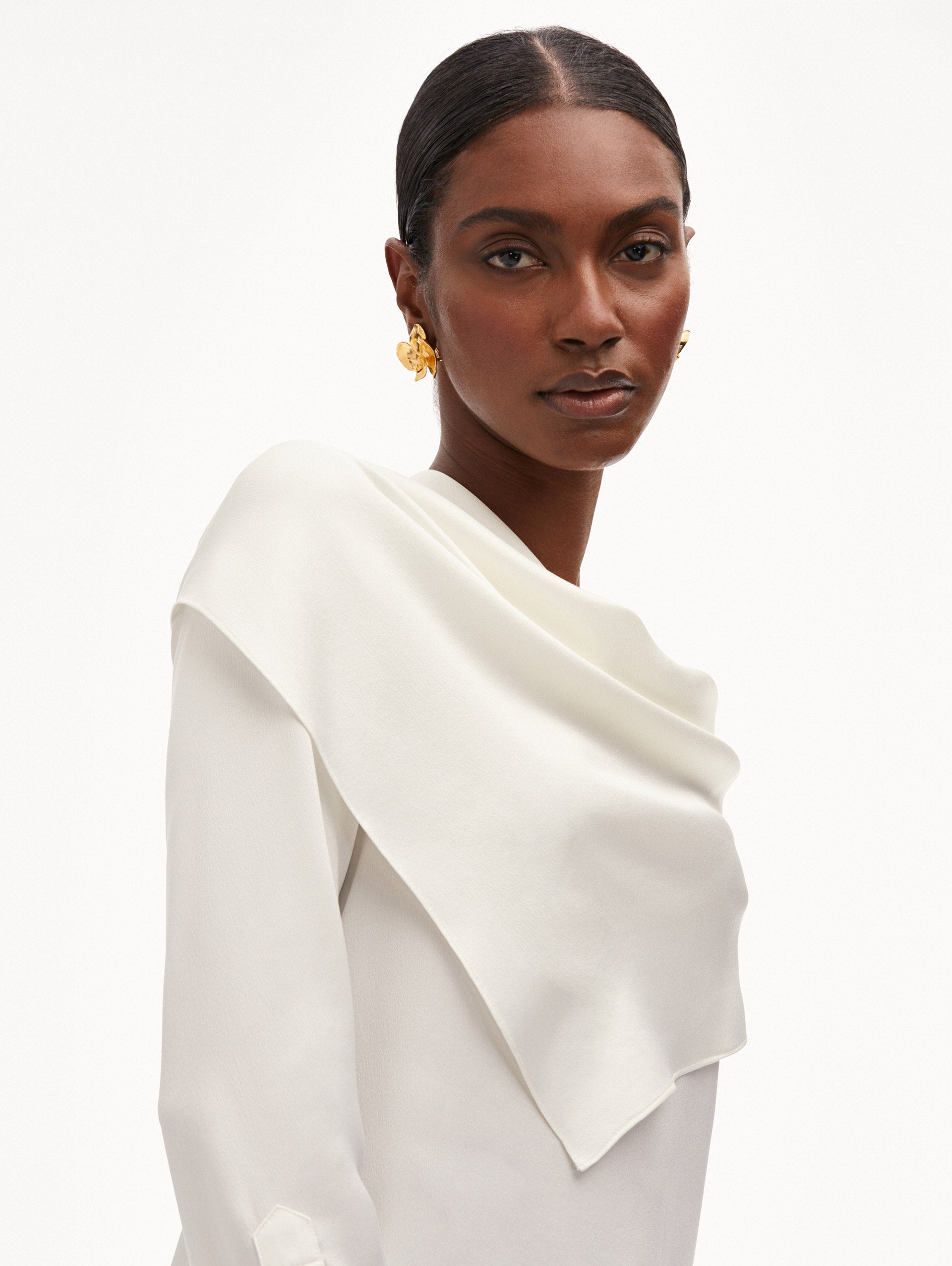 Elegant Draped Detail Silk Blouse for Women - Luxury Soft Silk Shirt with Flowy Sleeves - Perfect for Office Wear, Date Night & Special Occasions