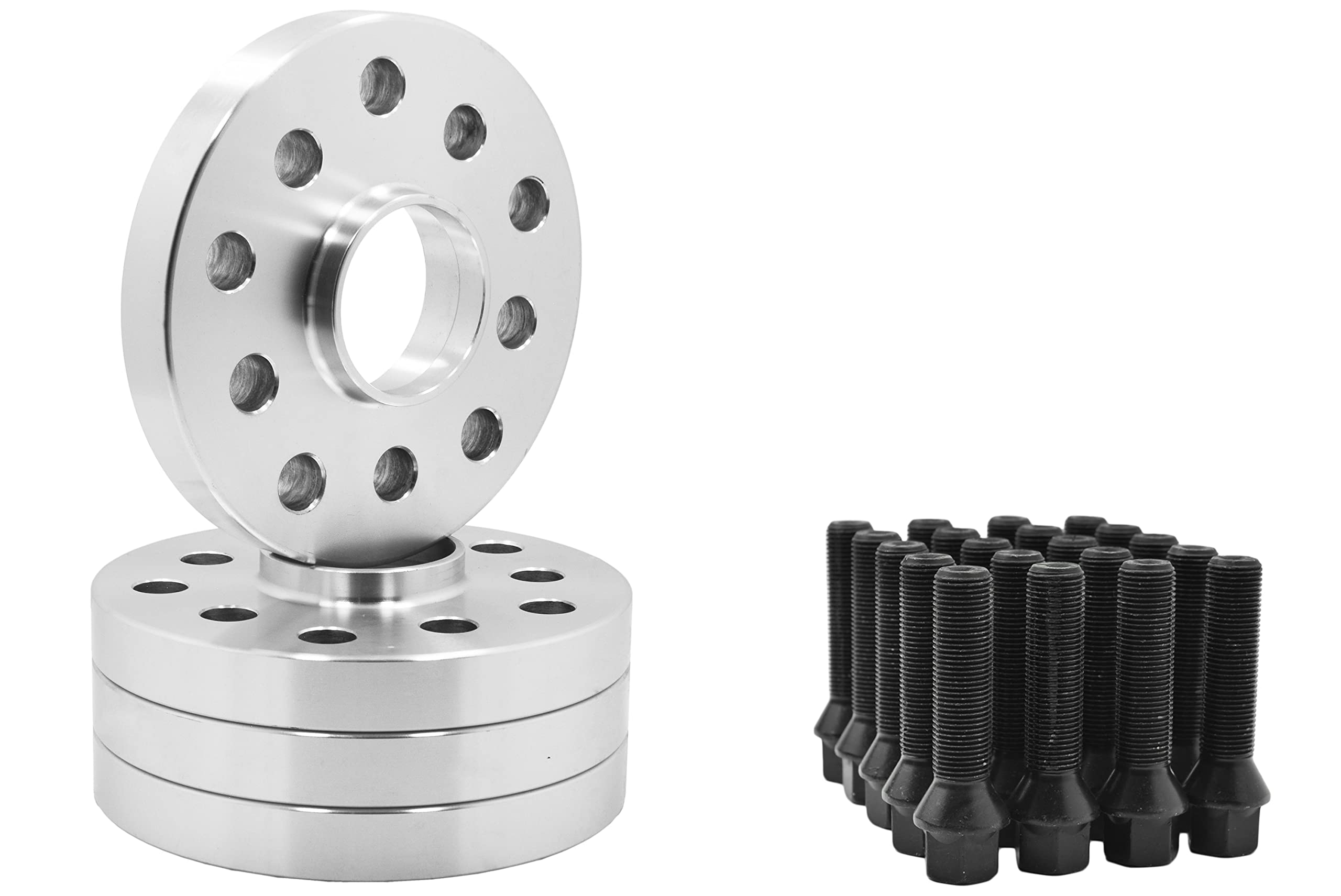 4-Piece Hub Centric Wheel Spacers Kit - 20mm Thick - Fits 5x100 & 5x112 Bolt Patterns - Includes 20 Conical Tapered Lug Bolts (14x1.5) - Compatible with Audi A3/A4/A6 & Volkswagen Golf/Jetta - Perfect for Aftermarket Wheels & Enhanced Stance Upgrades